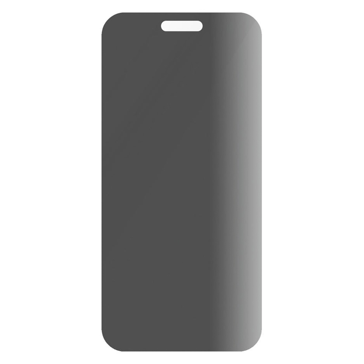 Una protezione per lo schermo grigia per uno smartphone con un ritaglio per l'altoparlante.