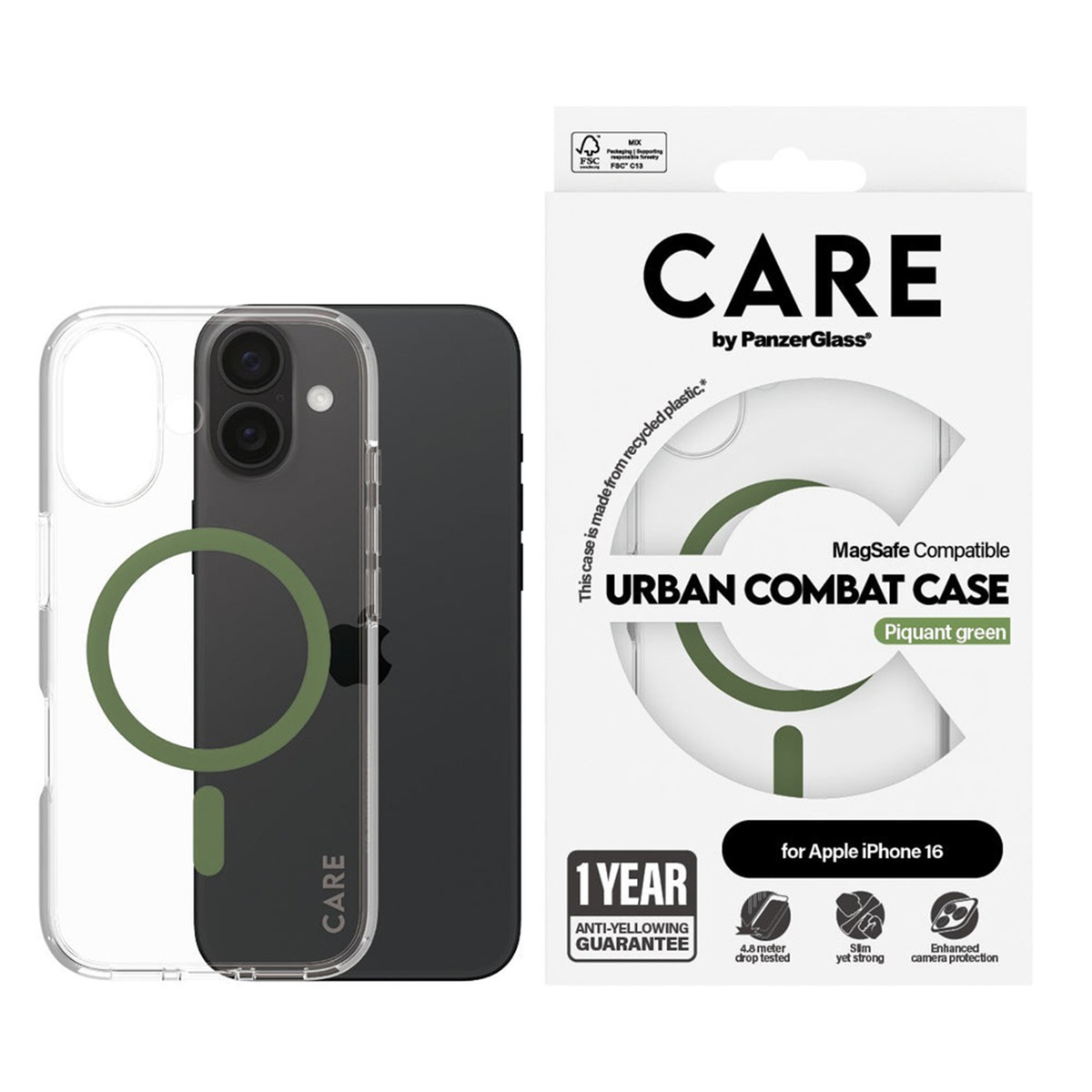 PANZERGLASS Flagship iPhone 16 MagSafe Uyumlu Urban Combat Şeffaf-Yeşil Telefon Kılıfı Kılıf Yeşil
