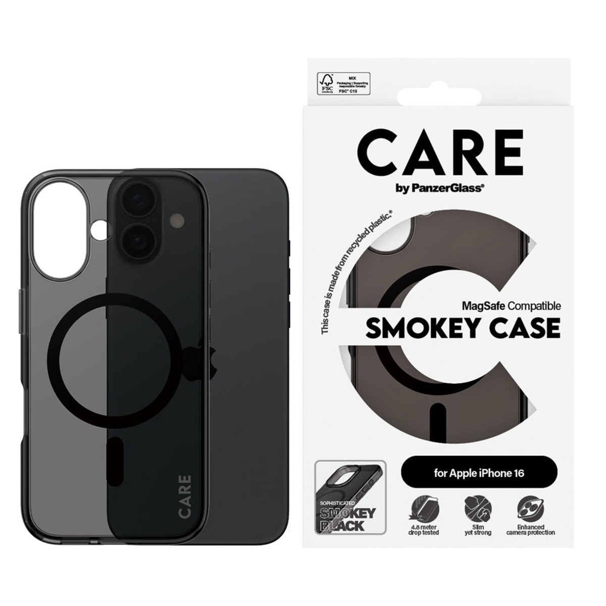 PANZERGLASS Protettiva PG-1349 Custodia per Apple iPhone 16, Nero transparente