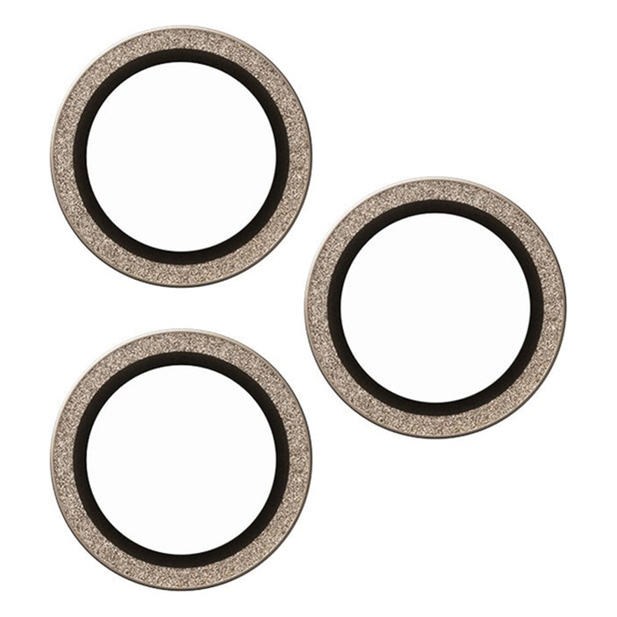 Trzy okrągłe osłony obiektywu. Są szare i czarne, o okrągłym kształcie.