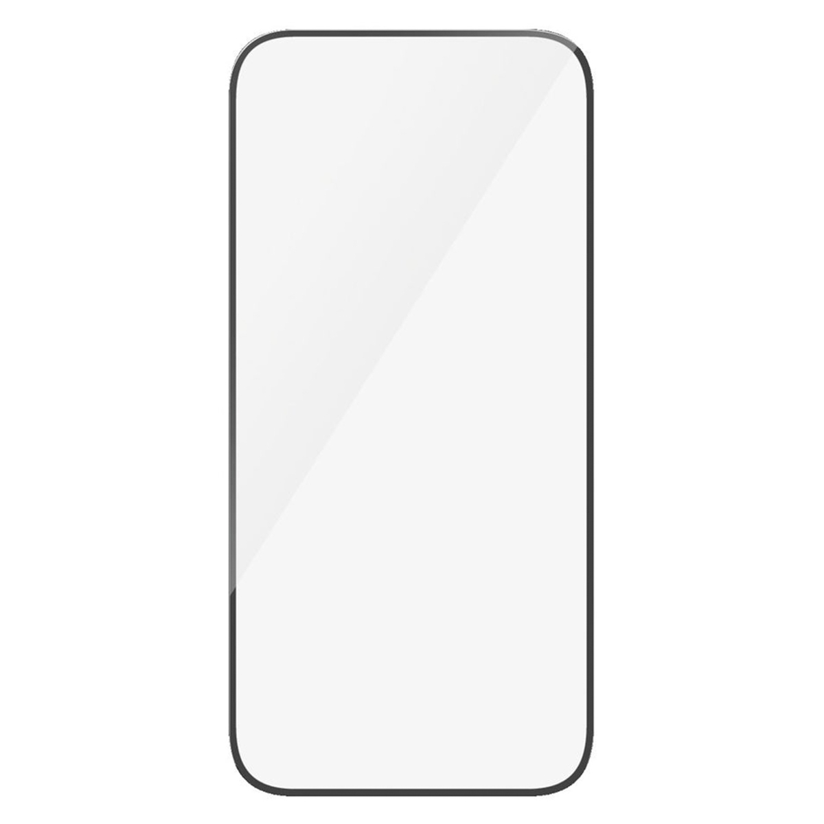 Een transparante schermbeschermer voor een telefoon, met een zwarte rand.