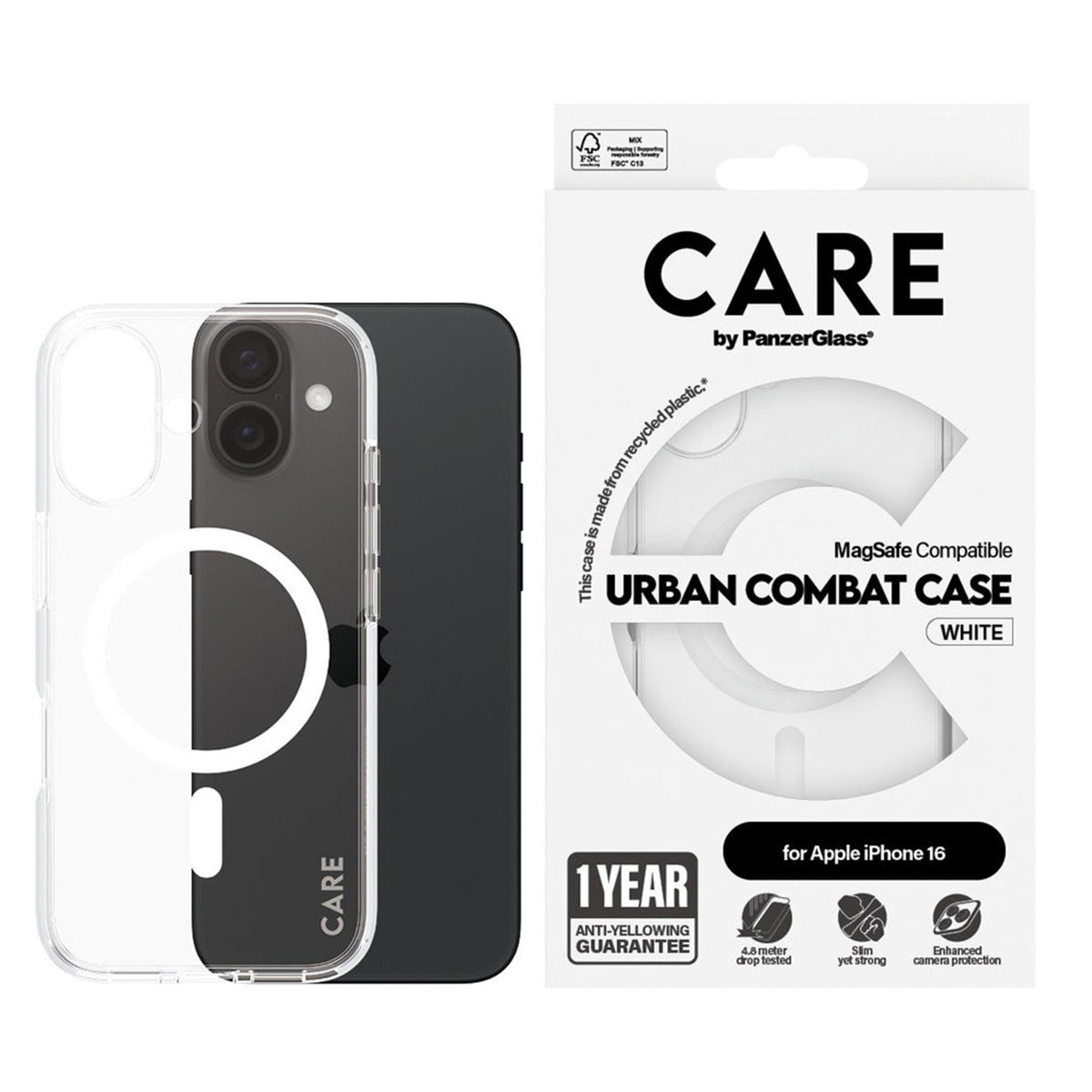 PANZERGLASS Flagship iPhone 16 Beyaz MagSafe Uyumlu Urban Combat Şeffaf Telefon Kılıfı Telefon Kılıfı Beyaz