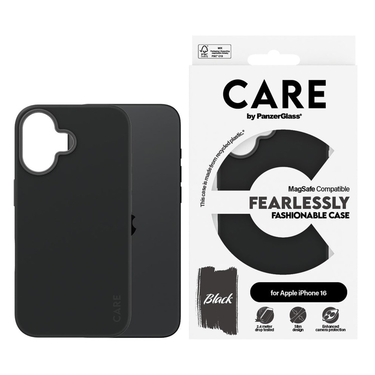 PANZERGLASS Fashionable iPhone 16 MagSafe Uyumlu Siyah Telefon Kılıfı Telefon Kılıfı Siyah