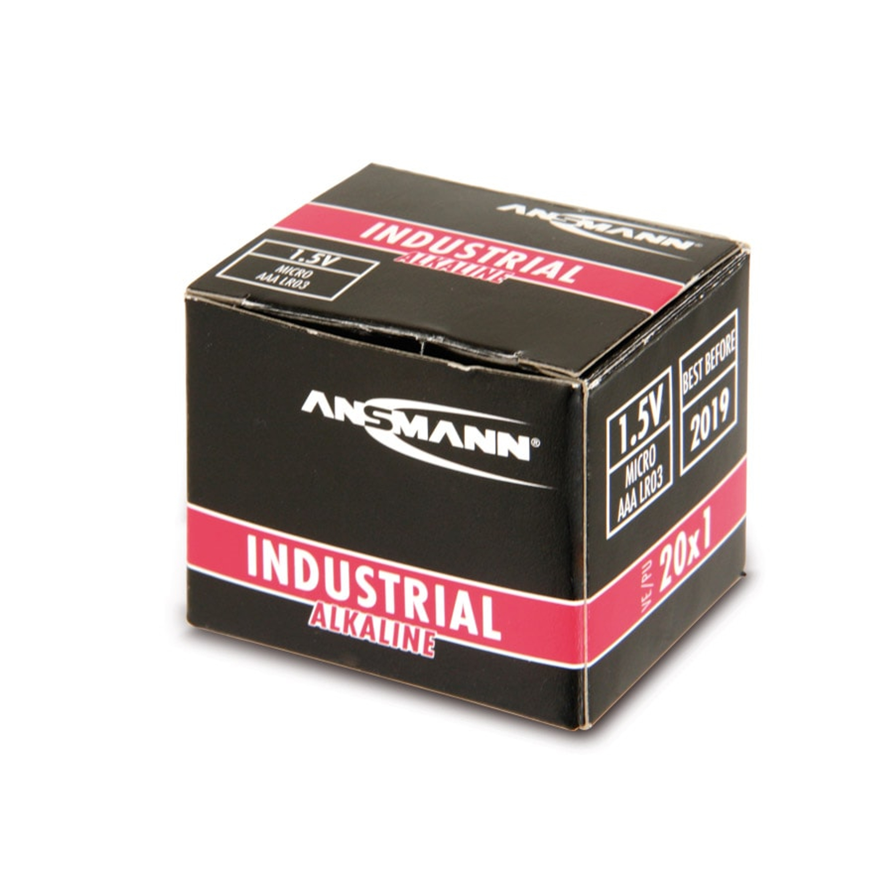 Czarne i czerwone pudełko baterii alkalicznych przemysłowych.