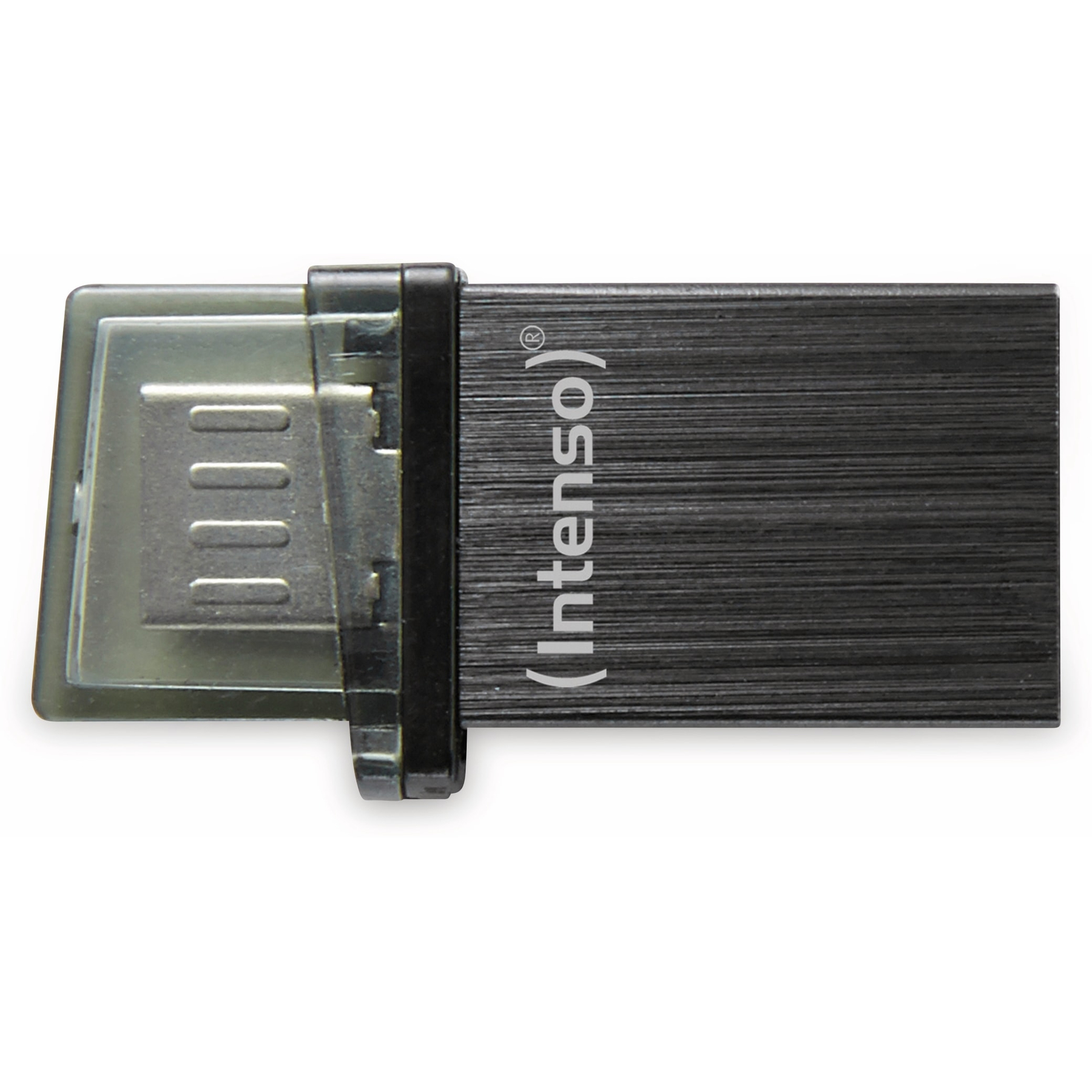 Czarny adapter USB-C do HDMI. Adapter ma metalową obudowę i przezroczyste plastikowe złącze.