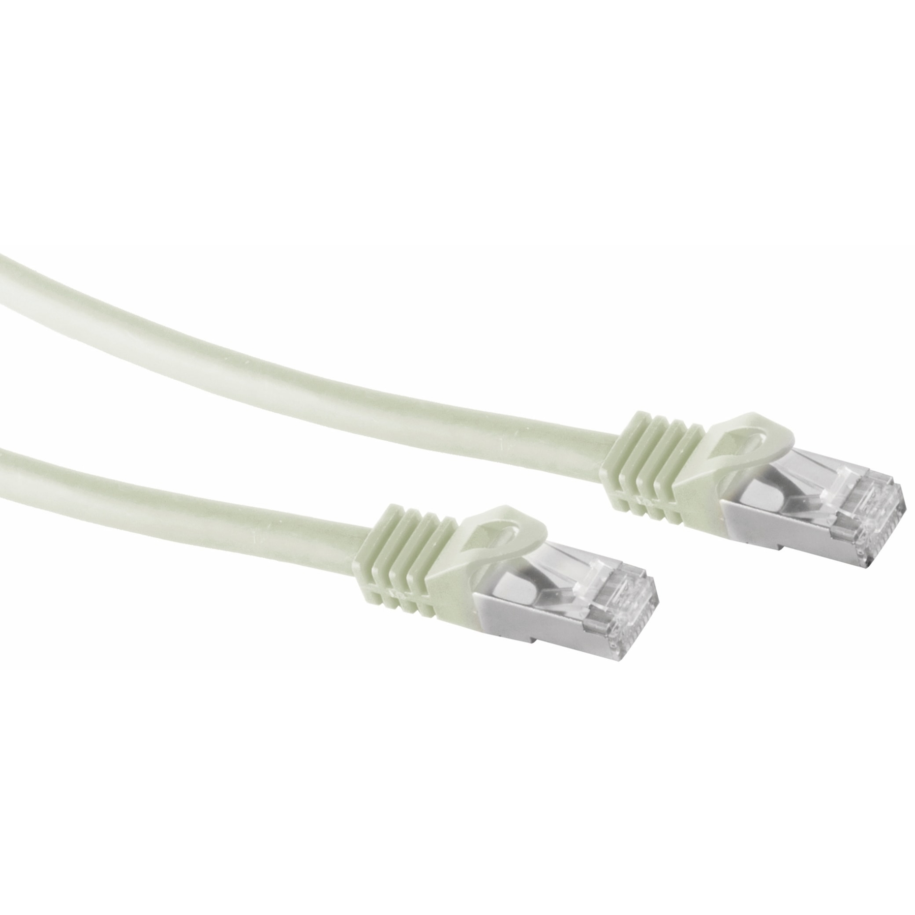 Due cavi ethernet bianchi con connettori. I cavi sono disposti orizzontalmente su sfondo bianco.