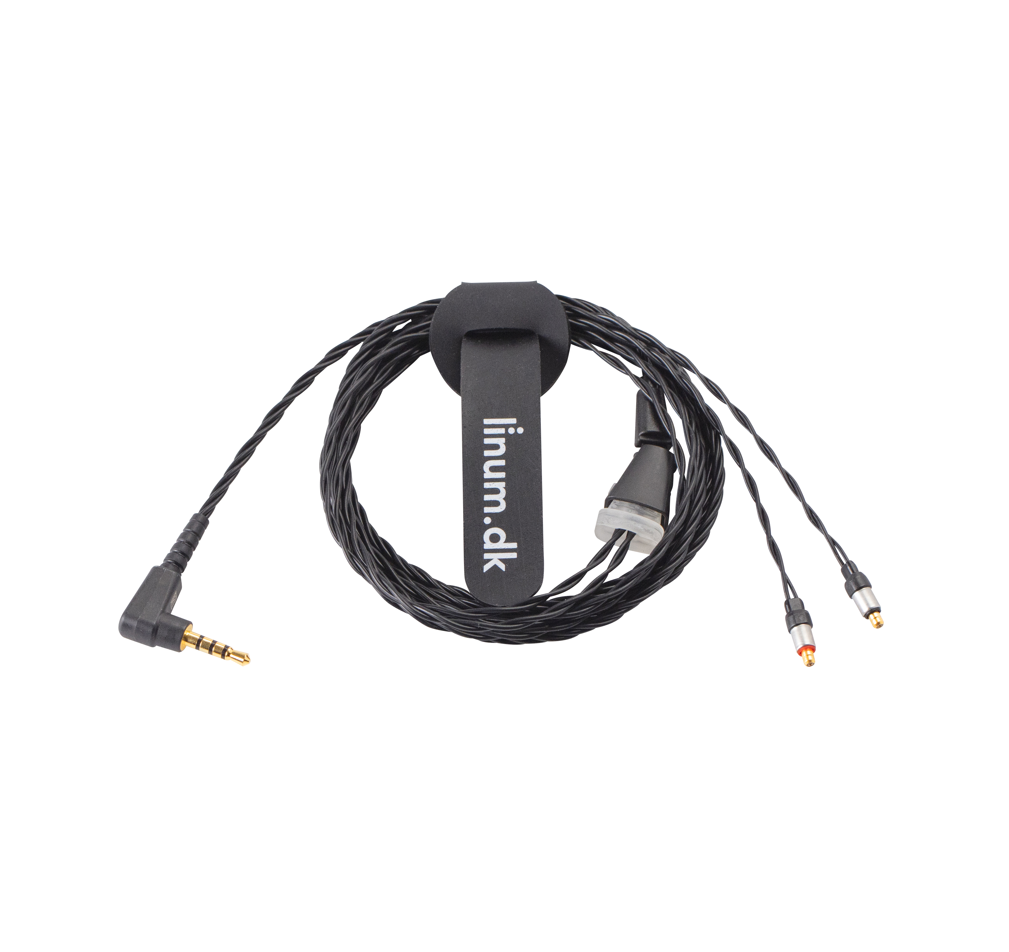 Black headphone cable with a connector, plus two RCA connectors.