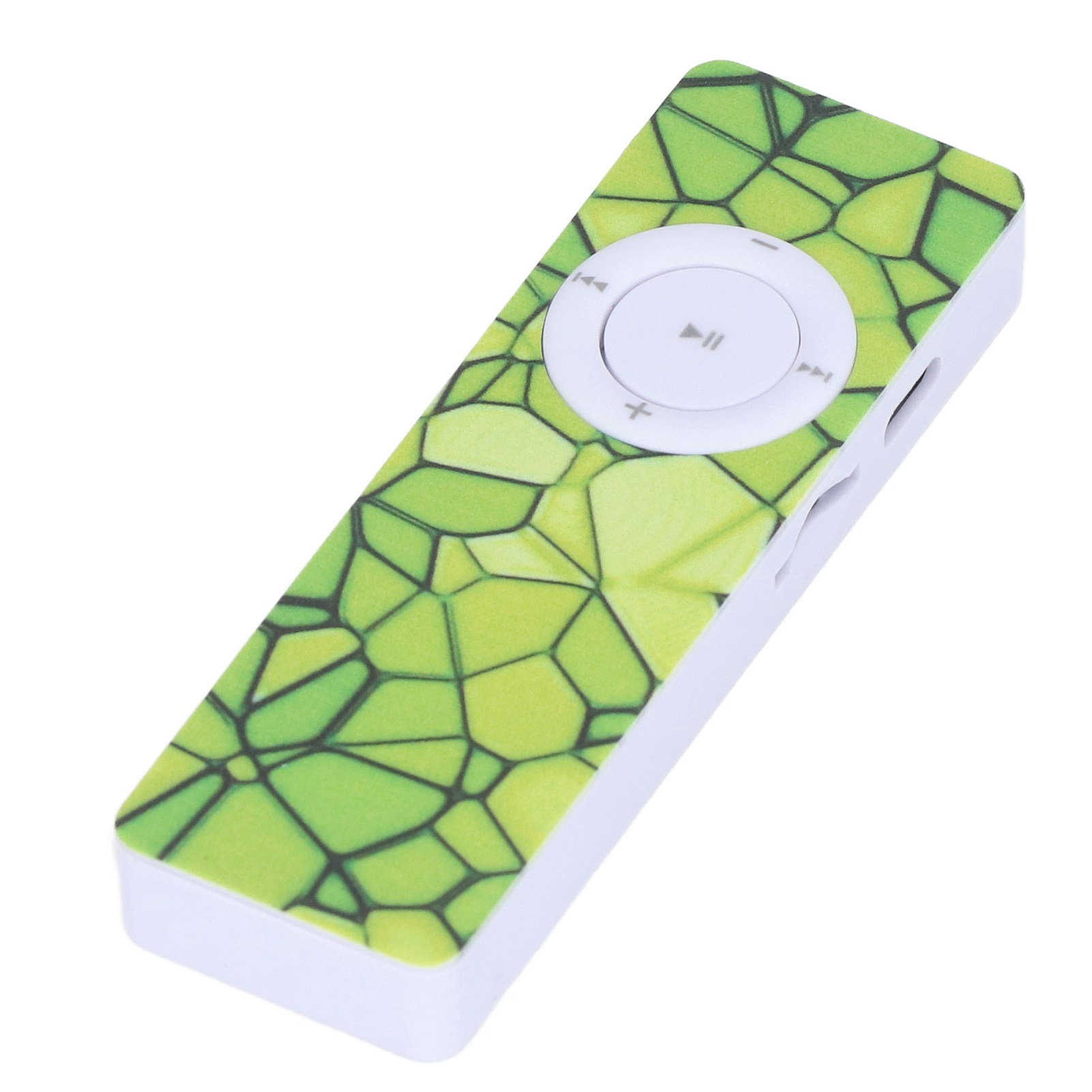 Grün-weißer MP3-Player mit Bedienelementen.