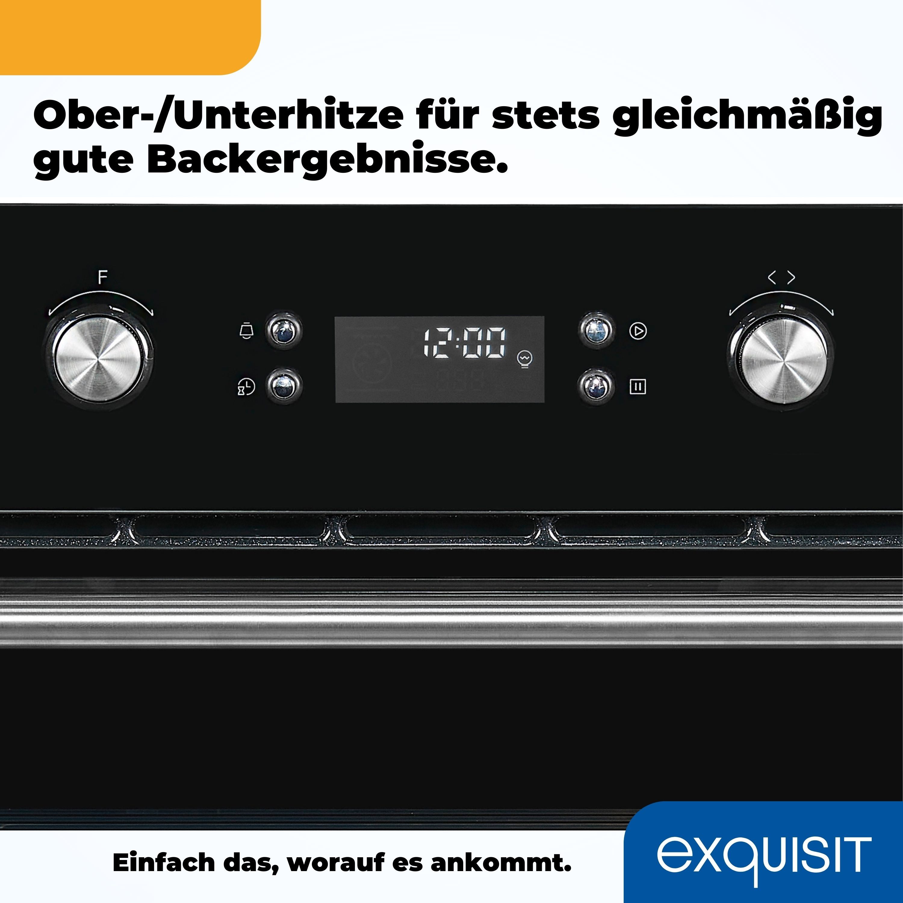 Schwarzer Backofen mit Bedienelementen. Er hat Knöpfe und eine Digitalanzeige mit der Uhrzeit.