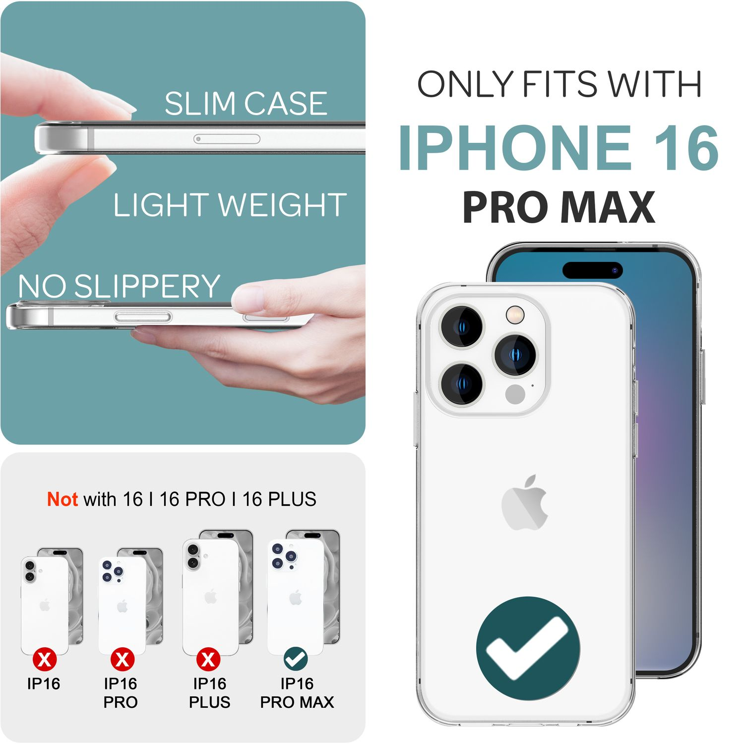 Handyhülle für iPhone 16 Pro Max, mit Telefon und Diagrammen.