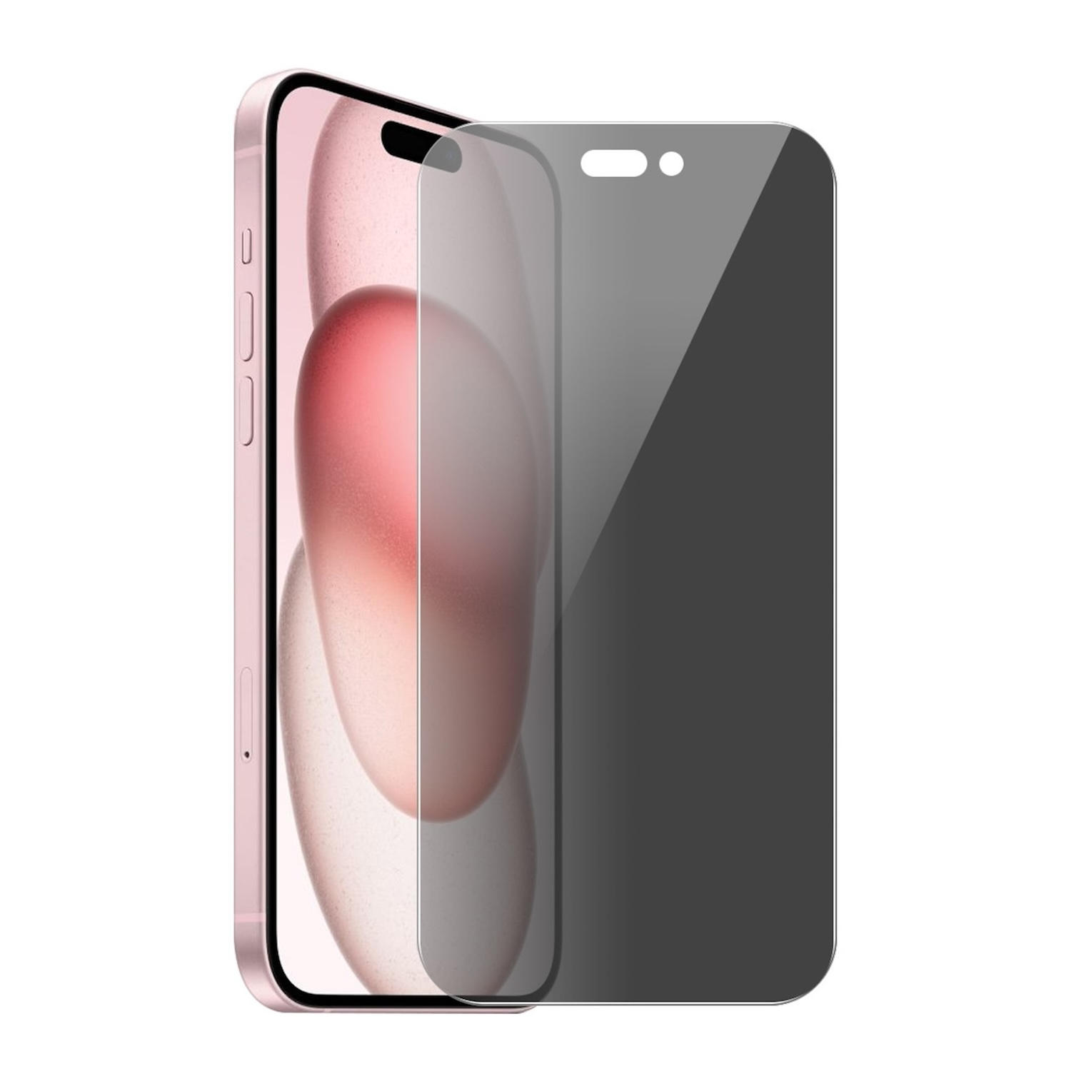 Ein Telefon mit aufgebrachter Displayschutzfolie. Es ist roségoldfarben, und der Schutz ist dunkelgrau und bedeckt den Bildschirm.