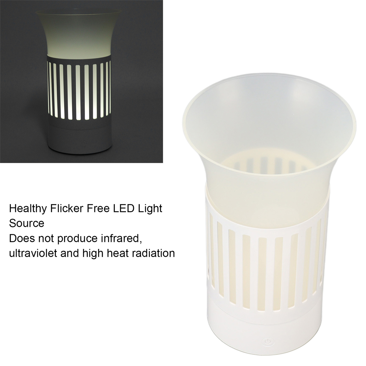 Weiß-schwarzes LED-Licht mit zylindrischem Design. Weißer Hintergrund.