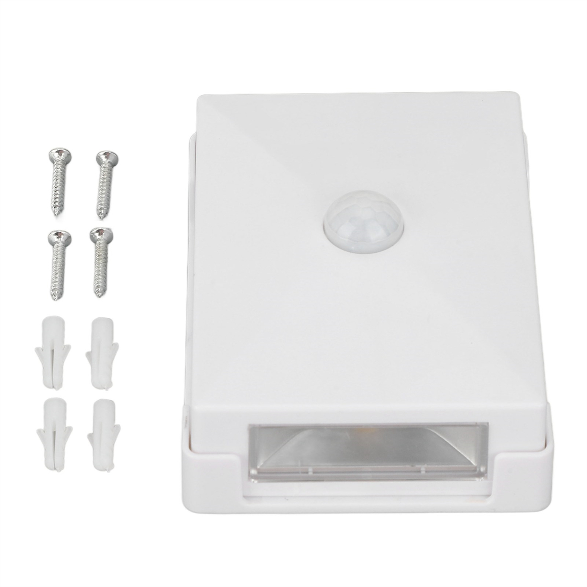 Weißer Lichtsensor mit Befestigungsmaterial. Weißer Hintergrund.