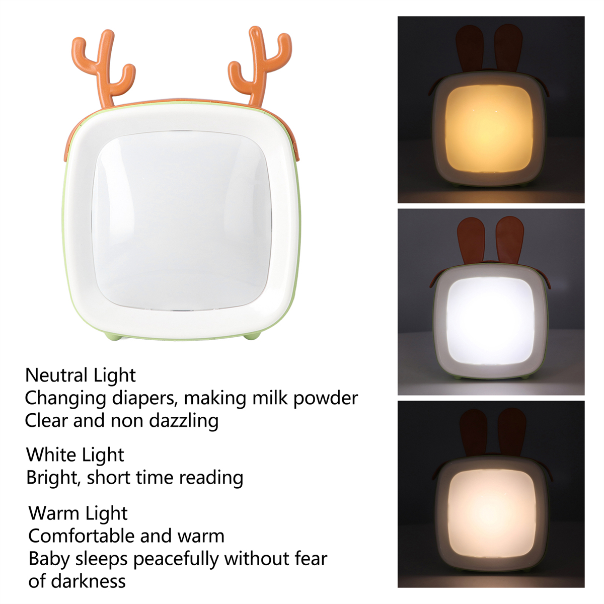 Eine Lampe im TV-Design mit Geweih und verschiedenen Lichteinstellungen.