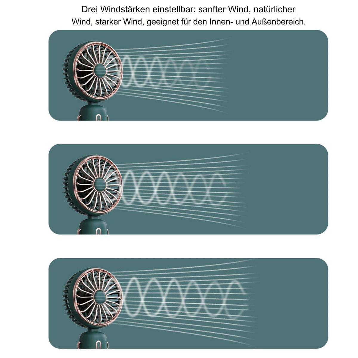 Drei Ventilatoren, die verschiedene Windstärken zeigen, vor grünem Hintergrund.