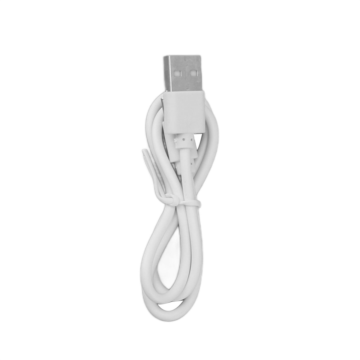 Weißes USB-Kabel mit weißem Stecker. Das Kabel ist aufgerollt.
