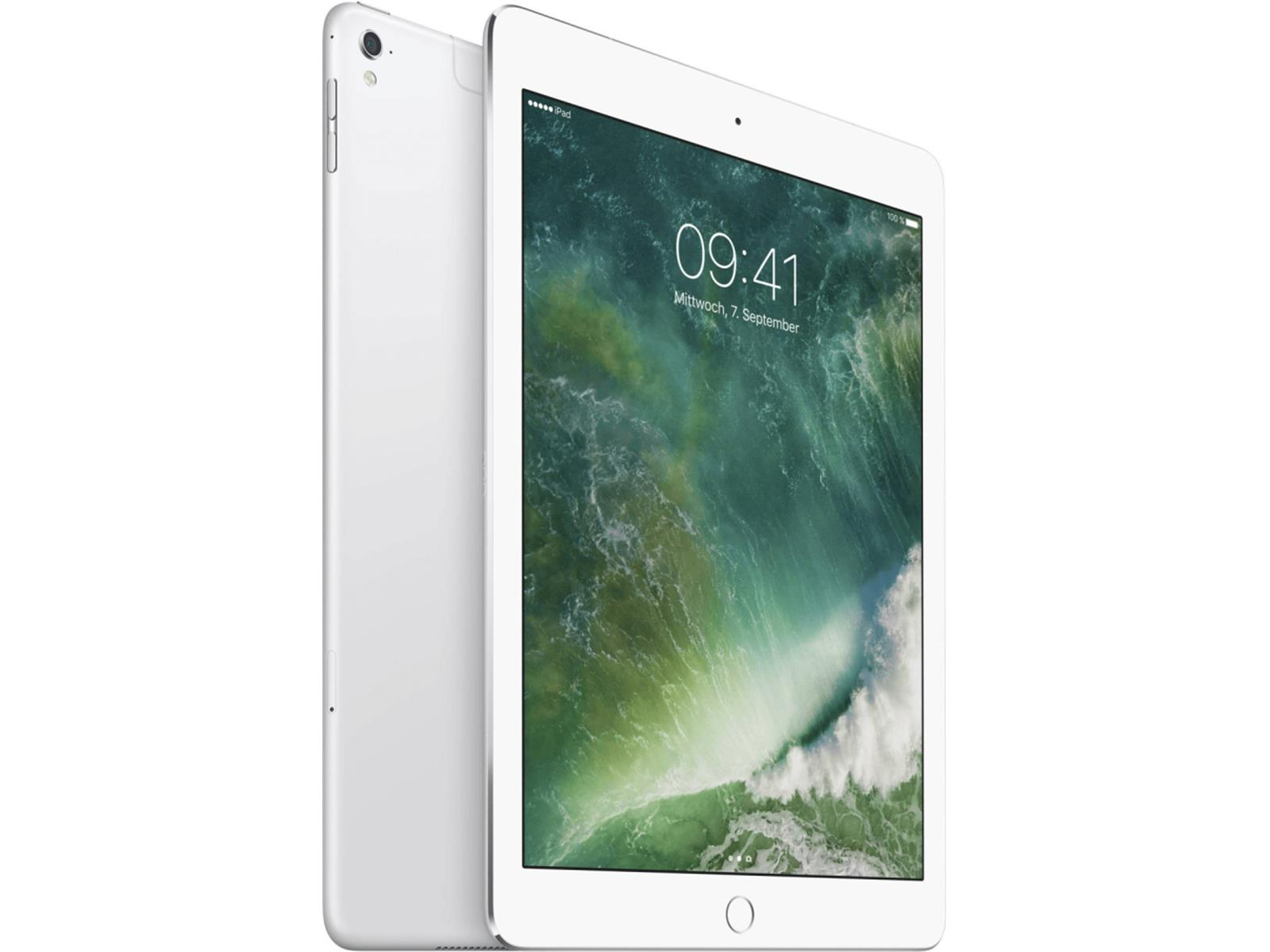 Weißes iPad mit grün-weißem Bildschirm, angelehnt an ein anderes iPad.