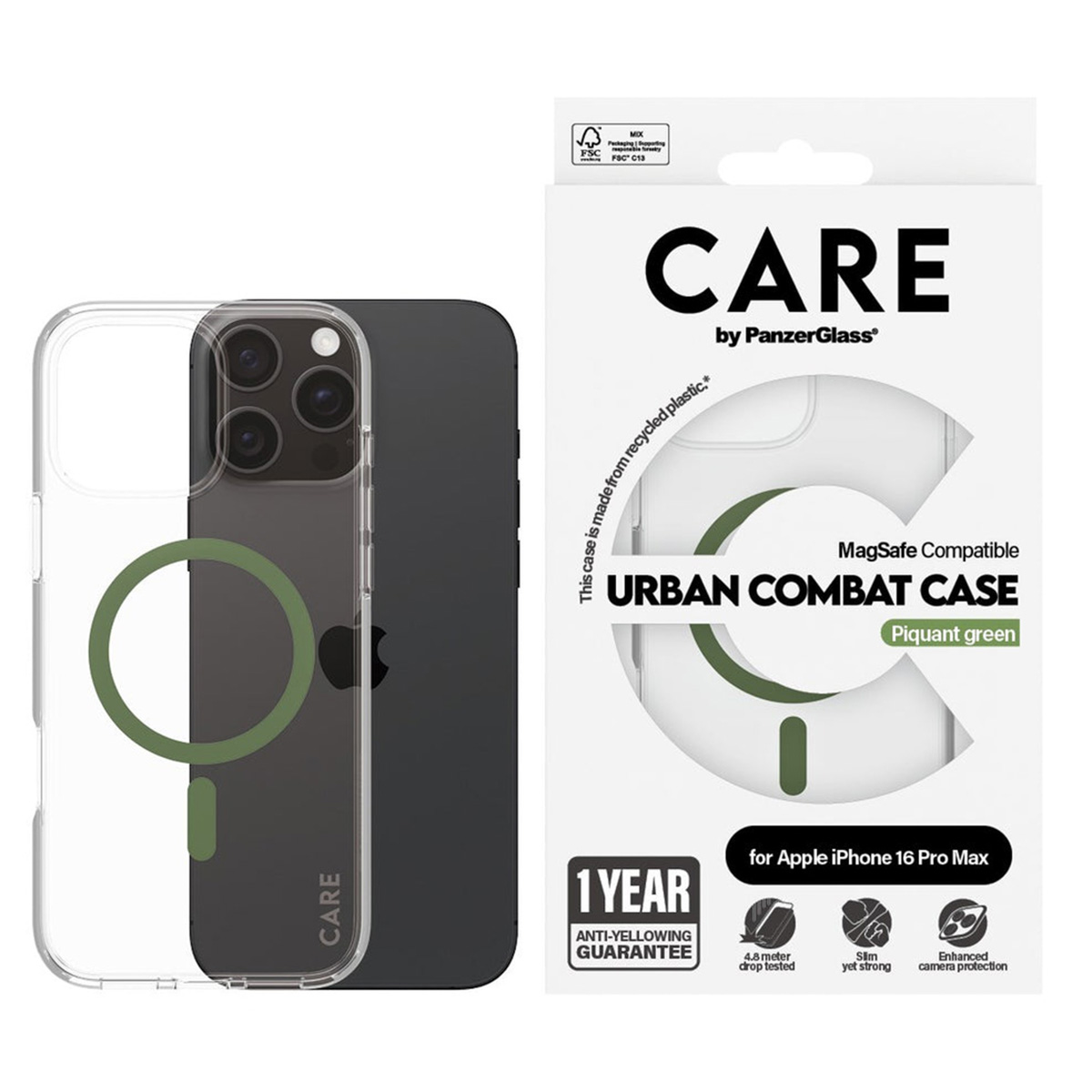 PANZERGLASS iPhone Flagship 16 Pro Max MagSafe Uyumlu Urban Combat Şeffaf-Yeşil Telefon Kılıfı Kılıf Yeşil
