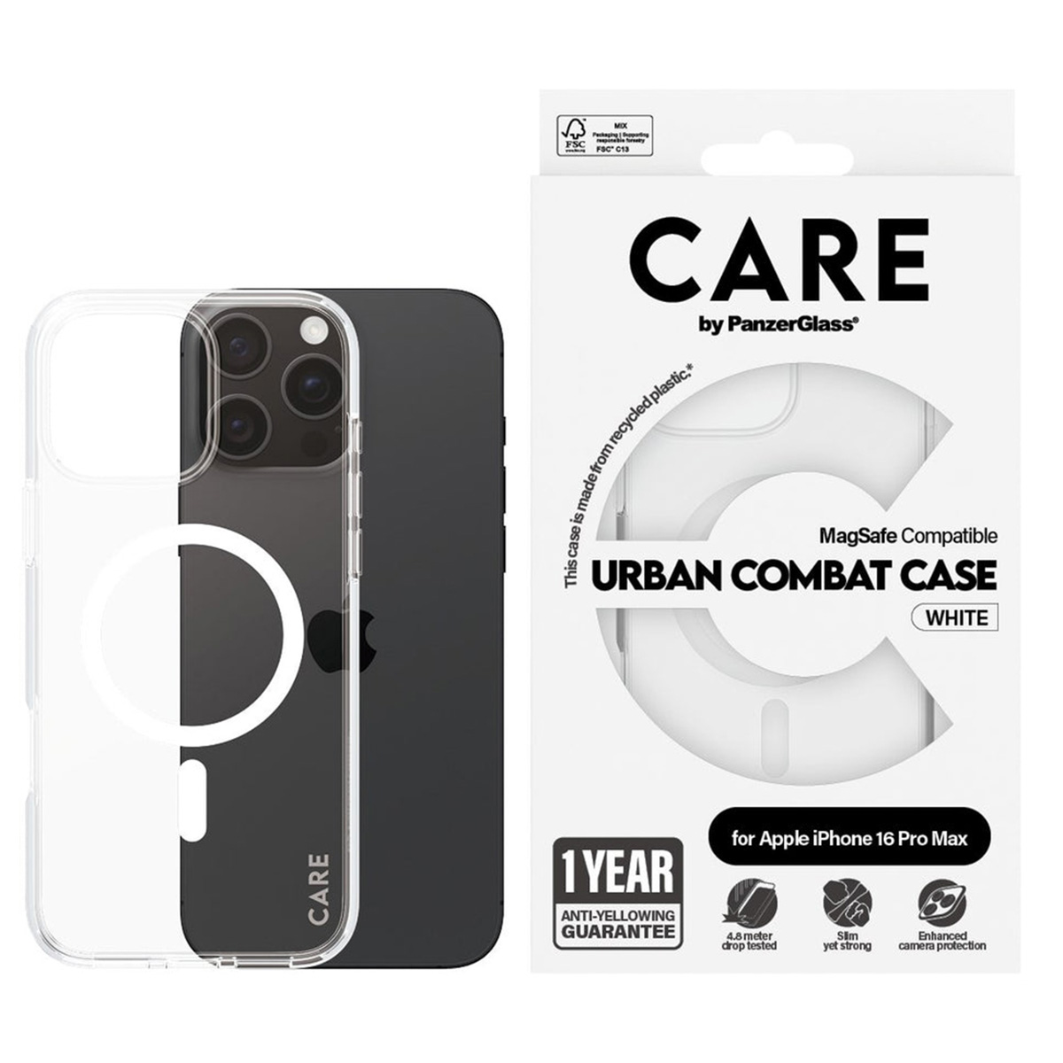 PANZERGLASS Flagship iPhone 16 Pro Max MagSafe Uyumlu Urban Combat Şeffaf-Beyaz Telefon Kılıfı Telefon Kılıfı Şeffaf