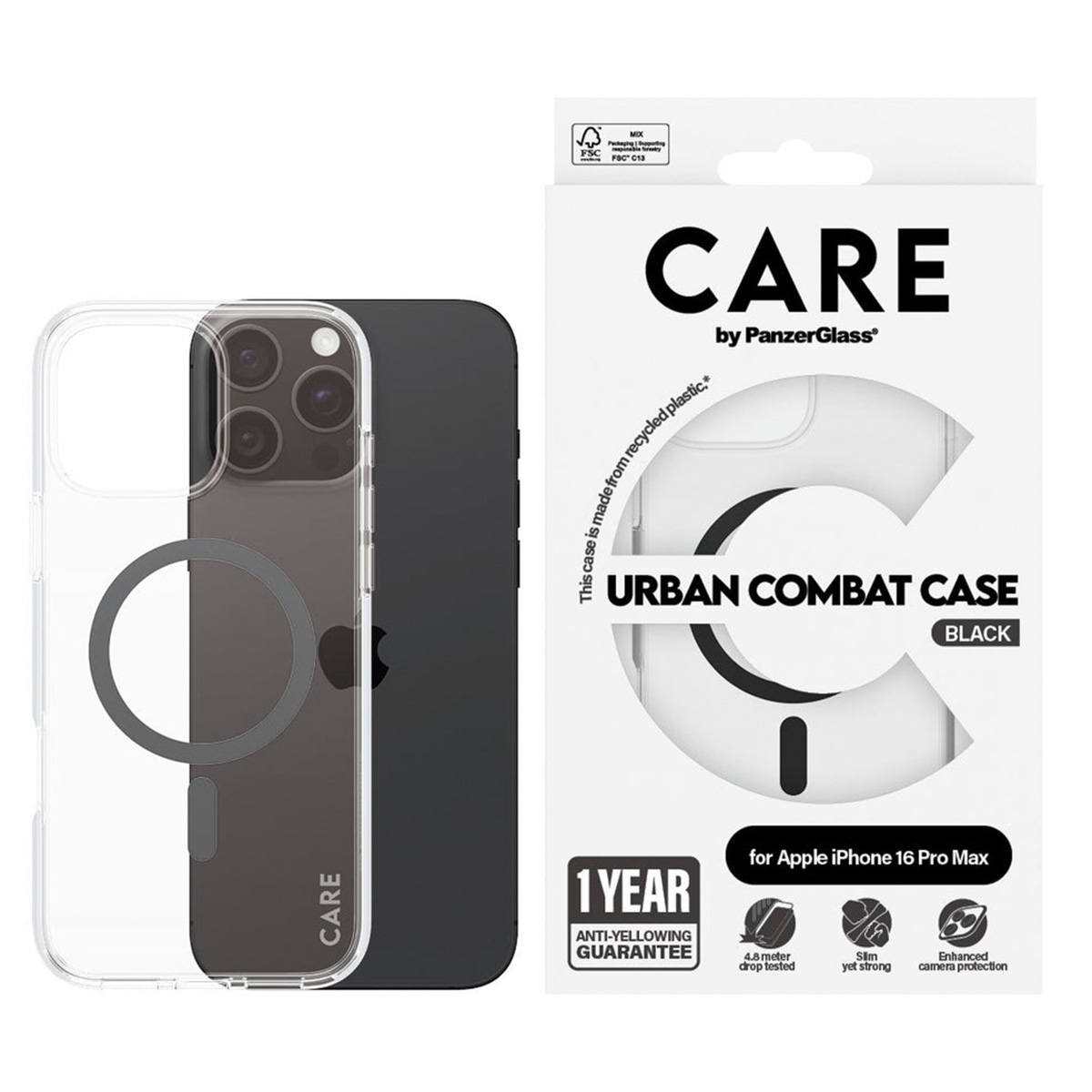 PANZERGLASS Flagship iPhone 16 Pro Max MagSafe Uyumlu Urban Combat Şeffaf-Siyah Telefon Kılıfı Telefon Kılıfı Siyah