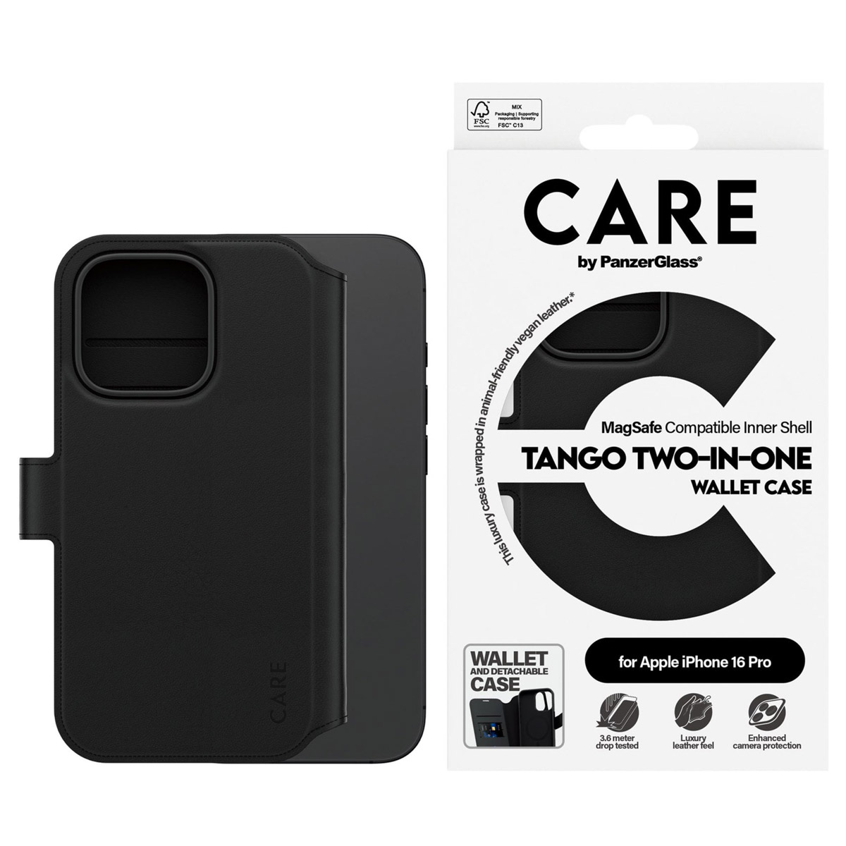 PANZERGLASS Protettiva PG-1330 Custodia per Apple iPhone 16 Pro, Nero
