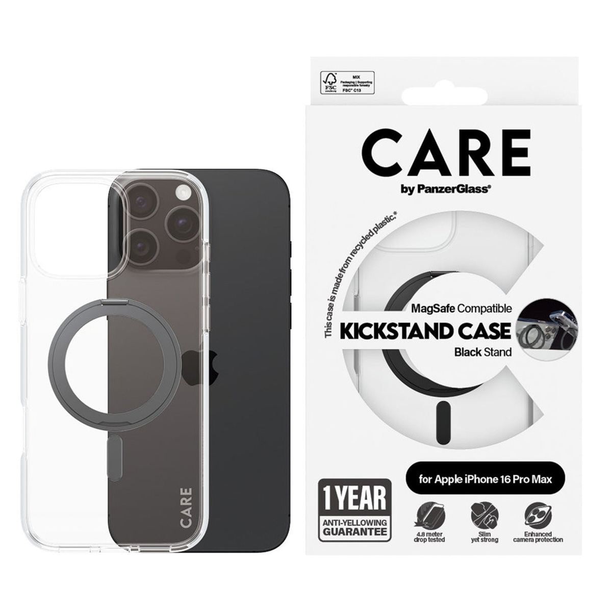PANZERGLASS Feature iPhone 16 Pro Max Siyah MagSafe Uyumlu Ayaklı Şeffaf Telefon Kılıfı Telefon Kılıfı Şeffaf