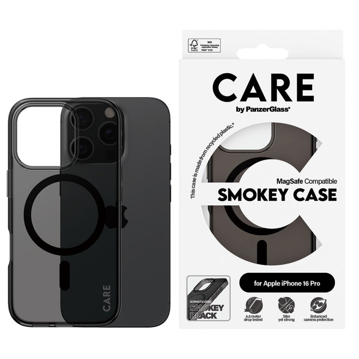 PANZERGLASS Protettiva PG-1350 Custodia per Apple iPhone 16 Pro, Nero transparente