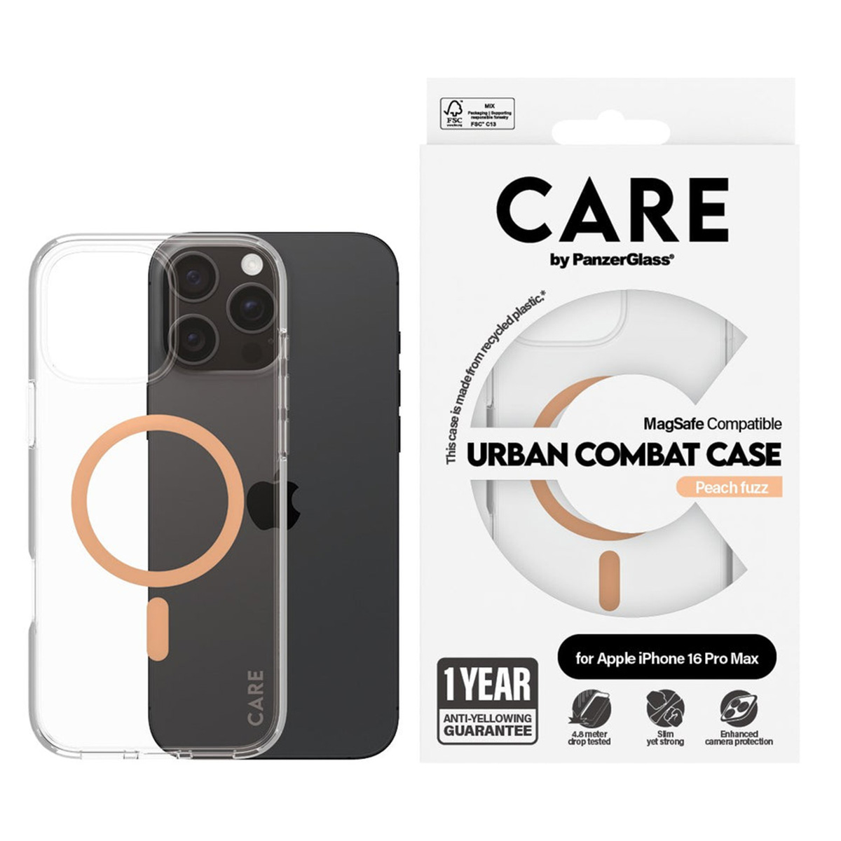 PANZERGLASS Flagship iPhone 16 Pro Max MagSafe Uyumlu Urban Combat Şeffaf-Şeftali Telefon Kılıfı Telefon Kılıfı Şeftali