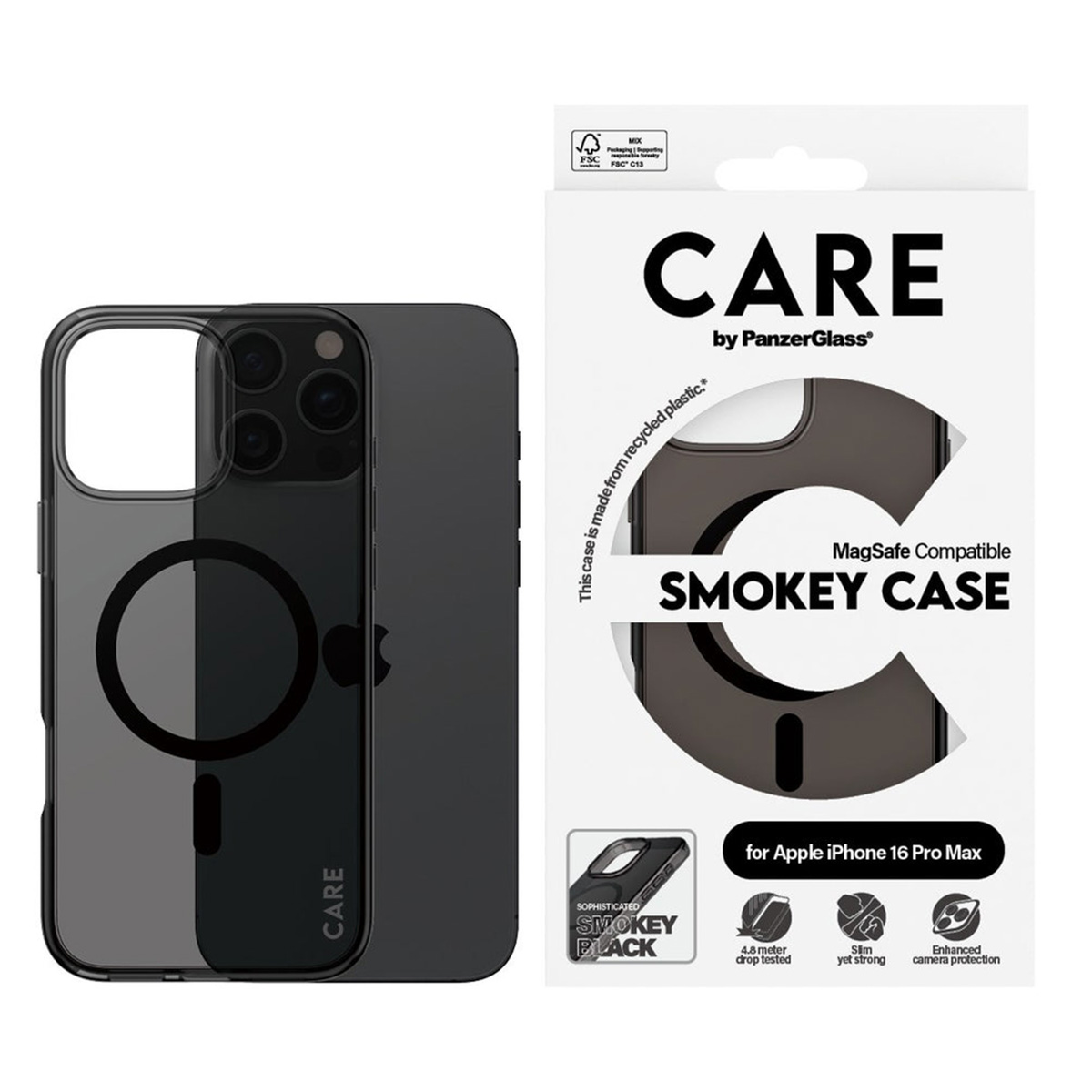 PANZERGLASS Protettiva PG-1352 Custodia per Apple iPhone 16 Pro Max, Nero transparente