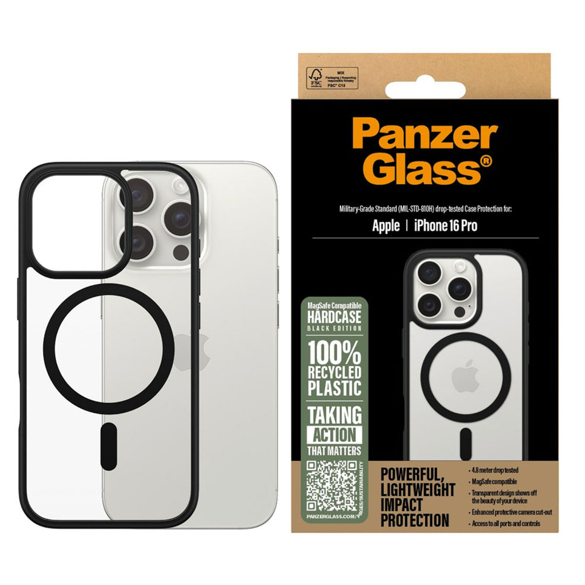 Etui - plecki PANZERGLASS HARDCASE IPHONE 16 PRO 6.3 CZARNY/BLACK MAGSAFE Przezroczysto-czarny