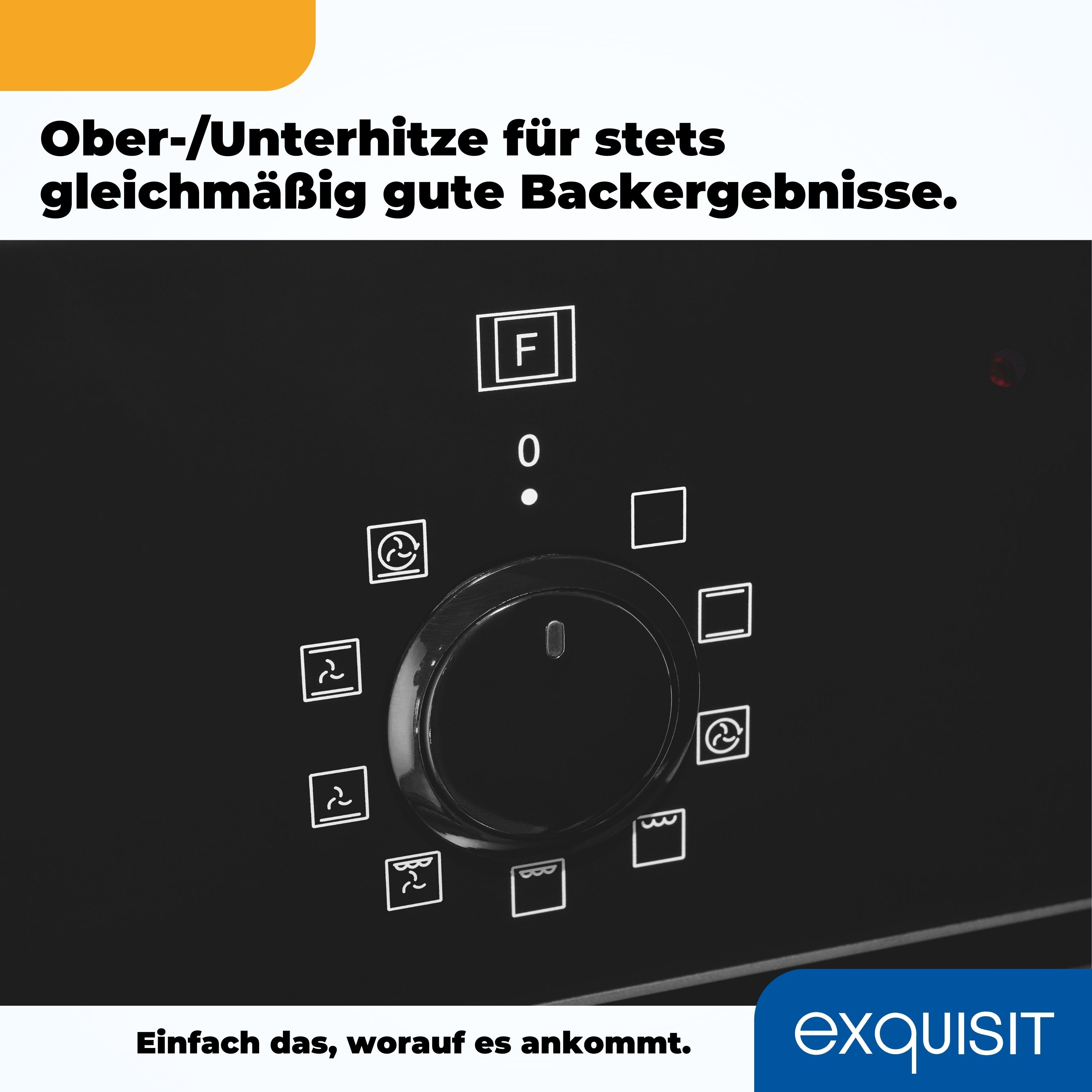 Ofensteuerung. Eine schwarze Tafel zeigt den Drehregler und die Ofeneinstellungen. Der Hintergrund ist schwarz.