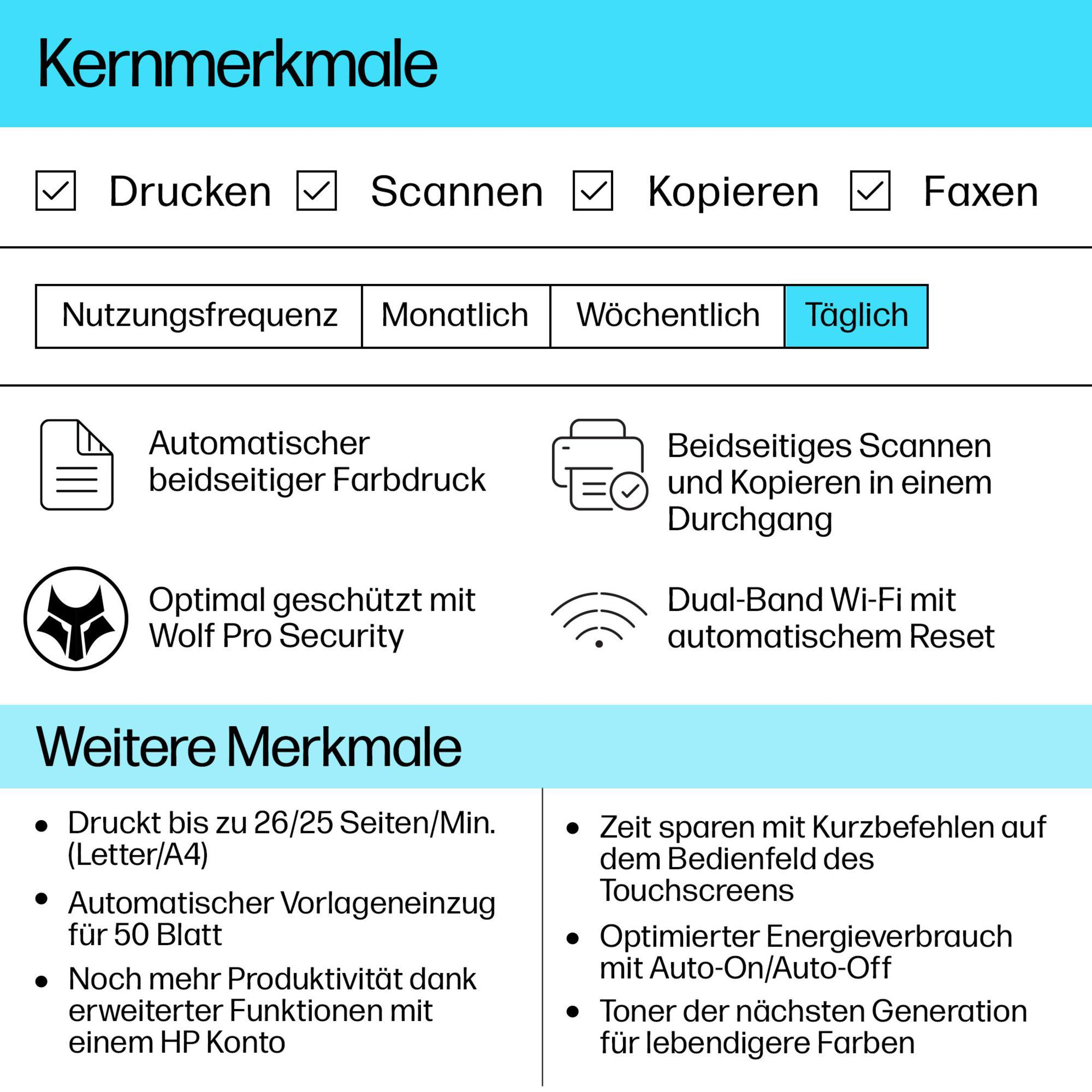 Biała kartka z cechami drukarki, z polami wyboru dla funkcji.