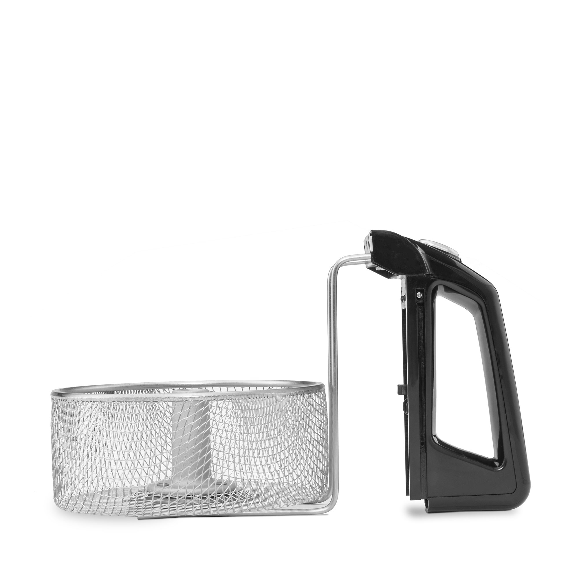 Kosz i uchwyt do frytkownicy. Białe tło. Izolowane.