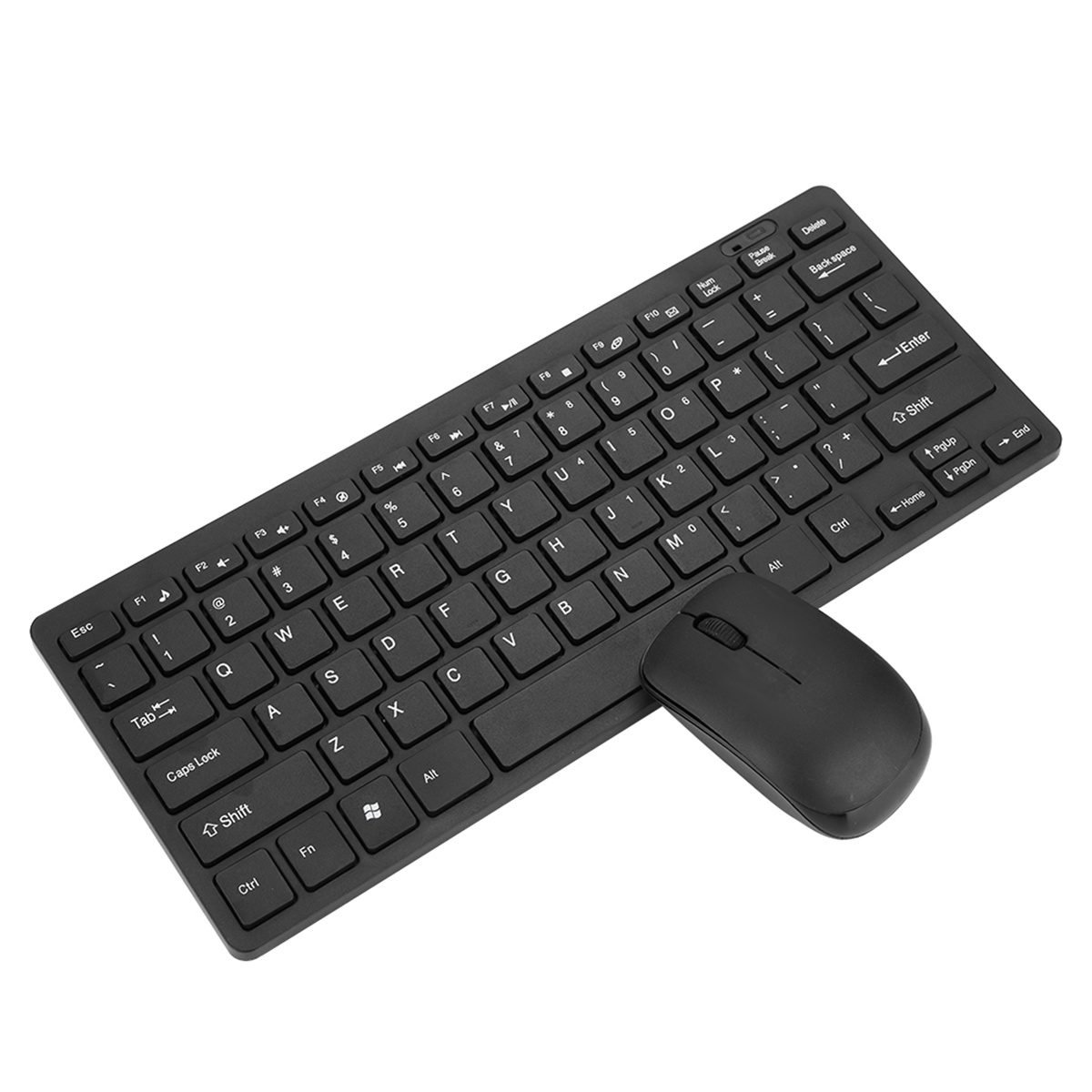 Schwarzes Tastatur- und Maus-Set auf weißer Oberfläche.