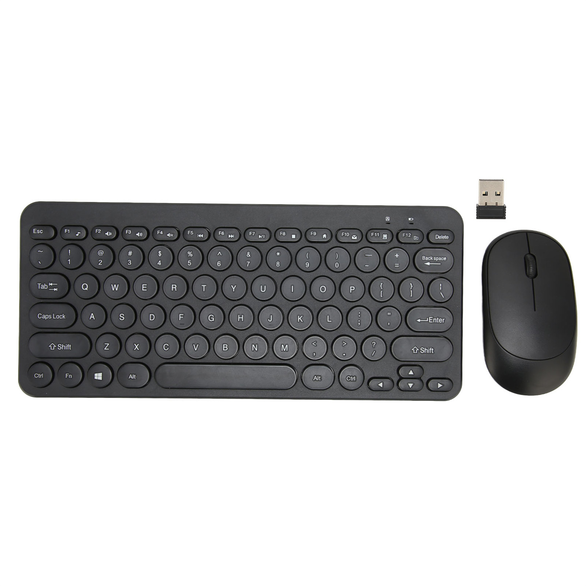 Eine schwarze Tastatur- und Maus-Kombination. Schwarzer Hintergrund.