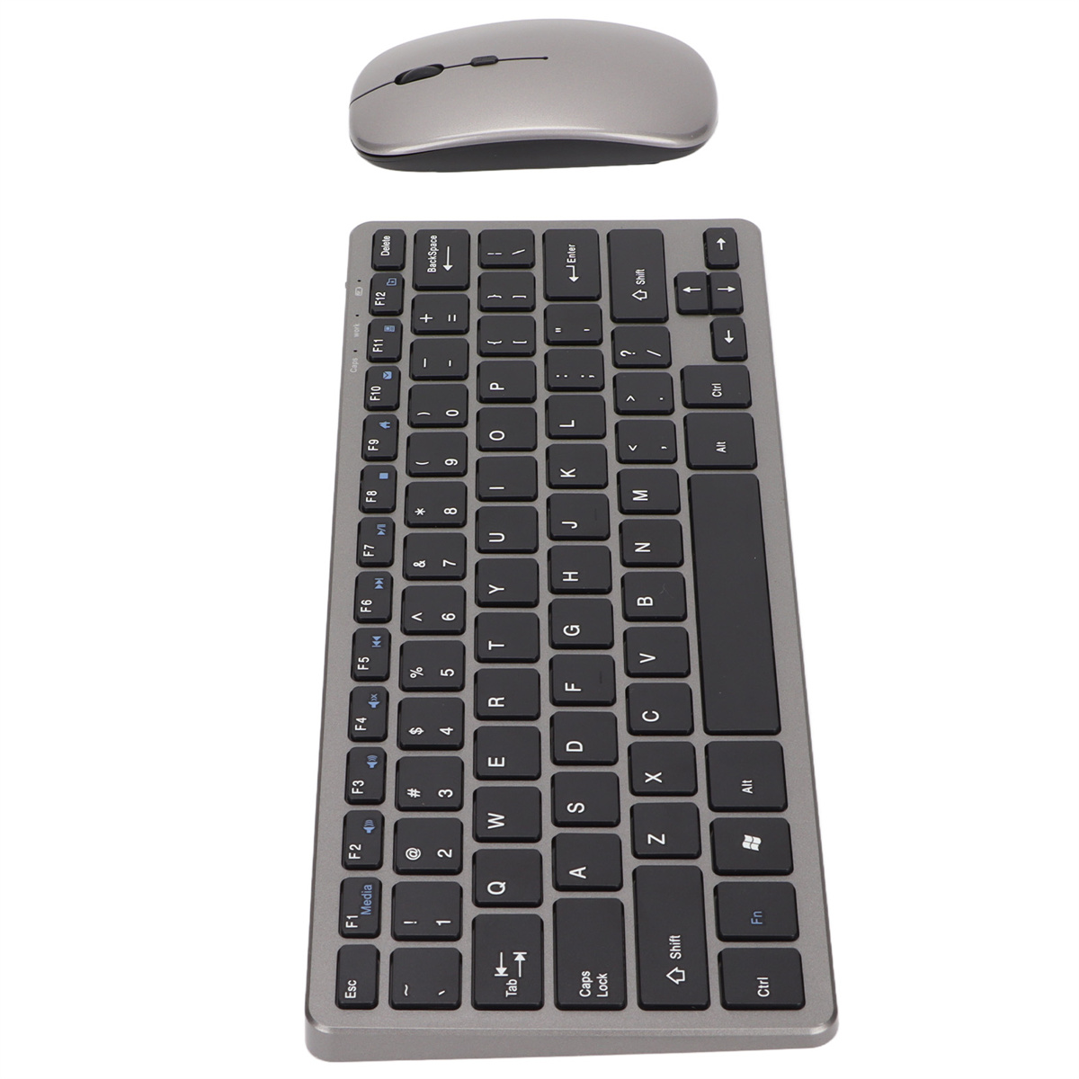 Graue Tastatur und Maus-Kombination.