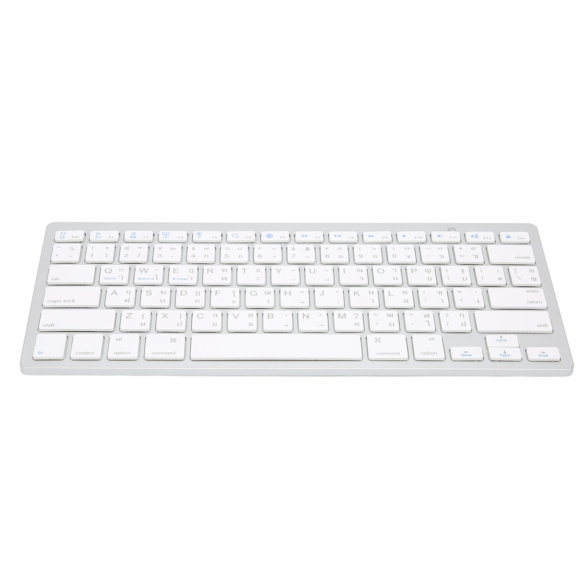 Eine weiße Tastatur. Die Tasten sind weiß, und das Layout ist Standard.