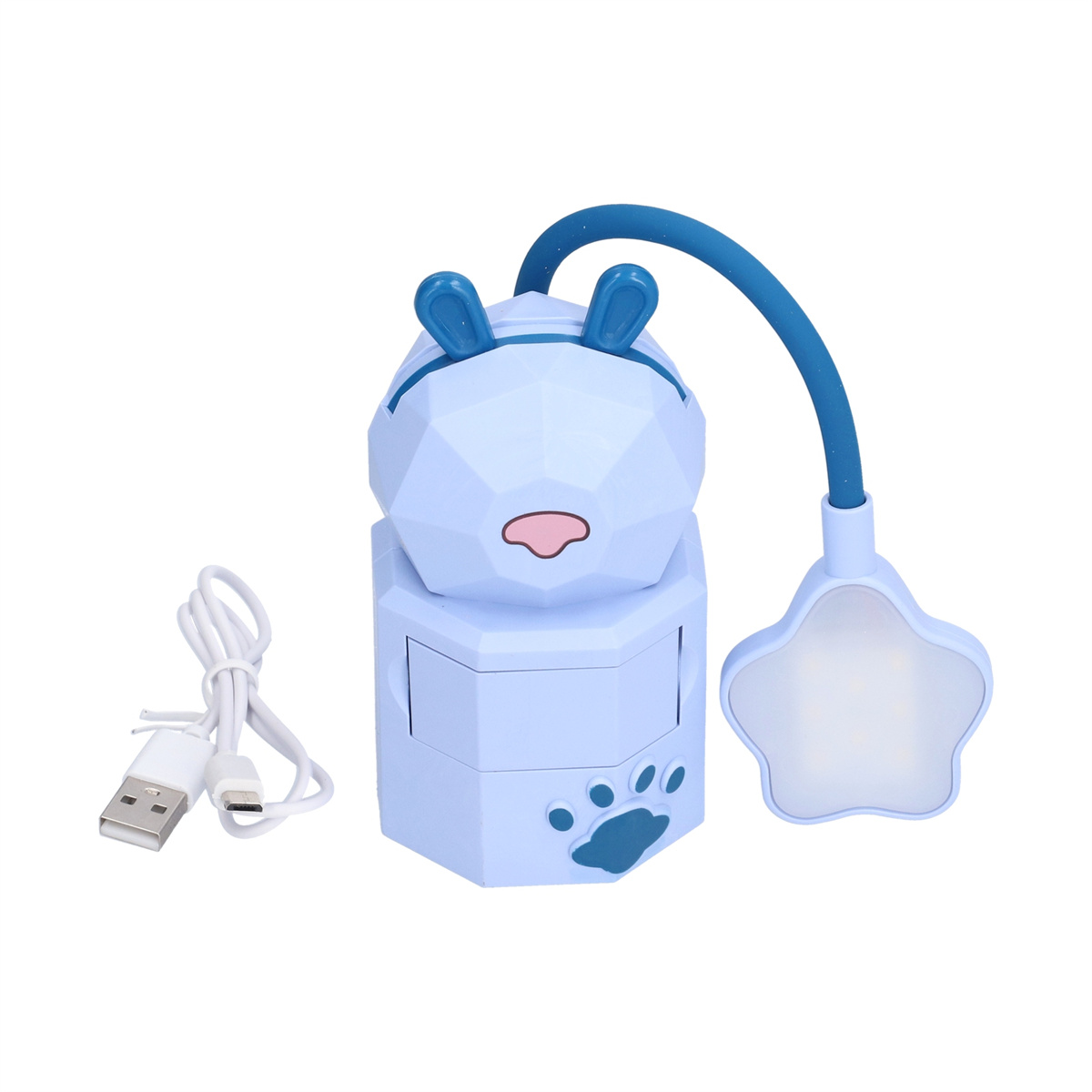 Blaue hasenförmige Lampe mit sternförmigem Licht.