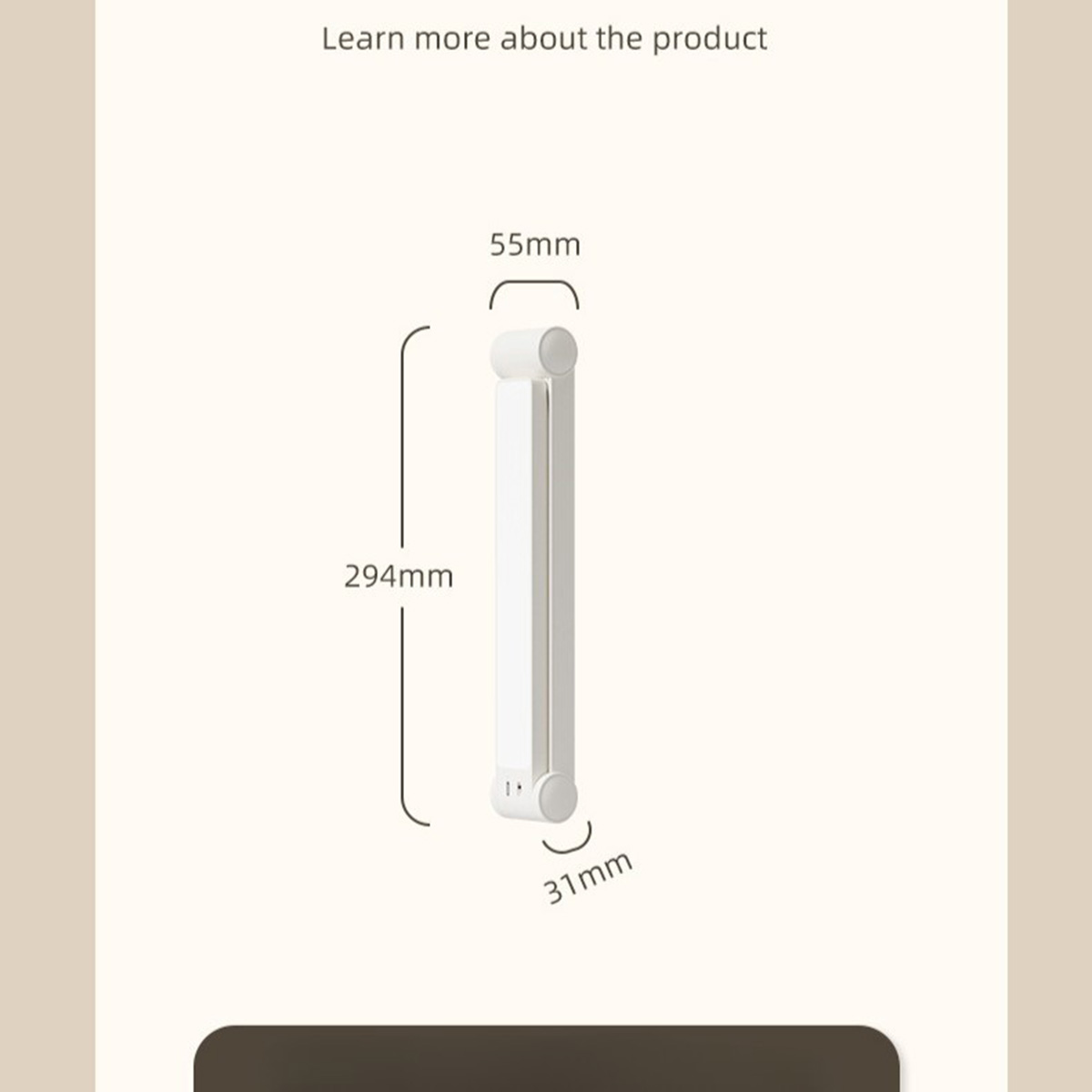 Eine weiße LED-Lichtleiste mit Abmessungen: 294mm lang, 55mm breit, 31mm dick.