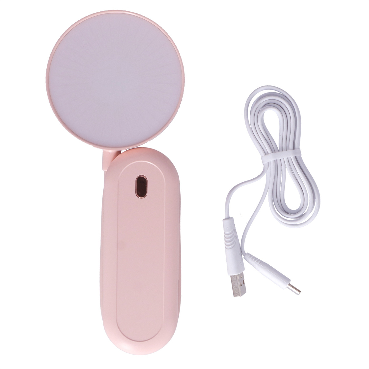 Rosa tragbares LED-Licht mit weißem USB-Kabel und weißem Hintergrund.