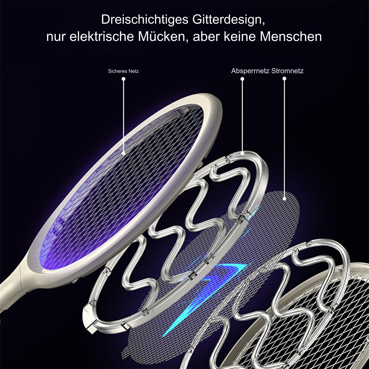 Elektrischer Moskitoschläger mit Schutznetzen und Licht, das durchscheint.