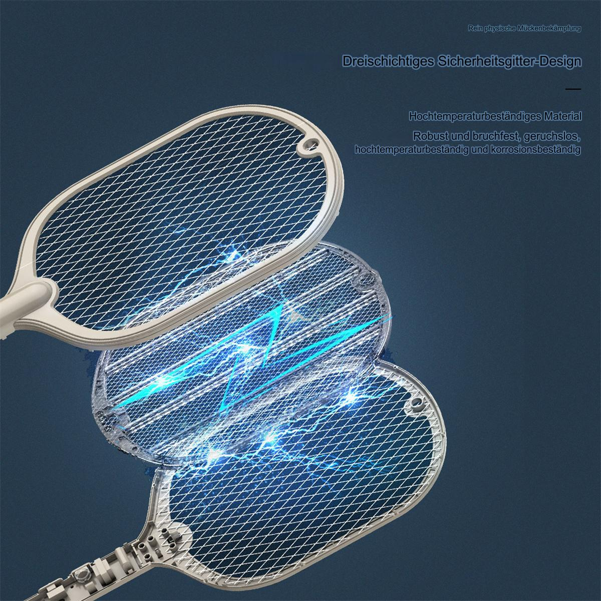 Elektrische Mückenschläger mit blauem Lichteffekt, Nahaufnahme des Gitters.