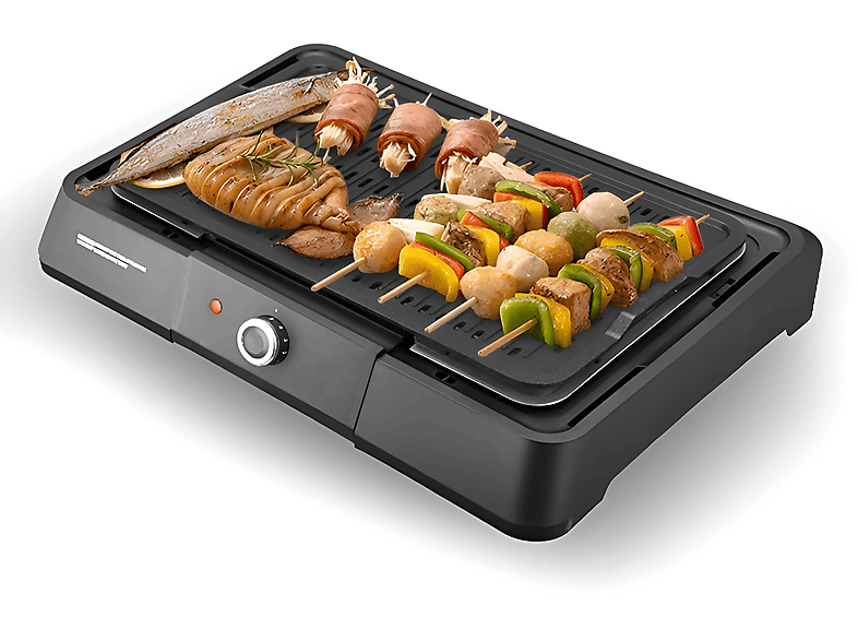 DECOME Elektrischer Grill mit Antihaftbeschichtung – 1600W Große Backfläche Elektrischer Grill, Schwarz