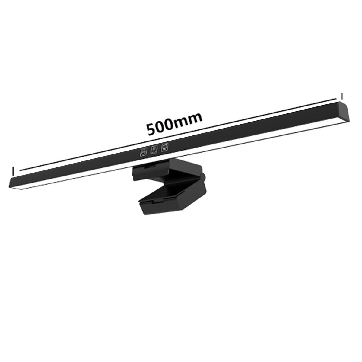 Eine schwarze, 500 mm LED-Schreibtischlampe mit Halterung. Die Lampe ist ausgeschaltet.