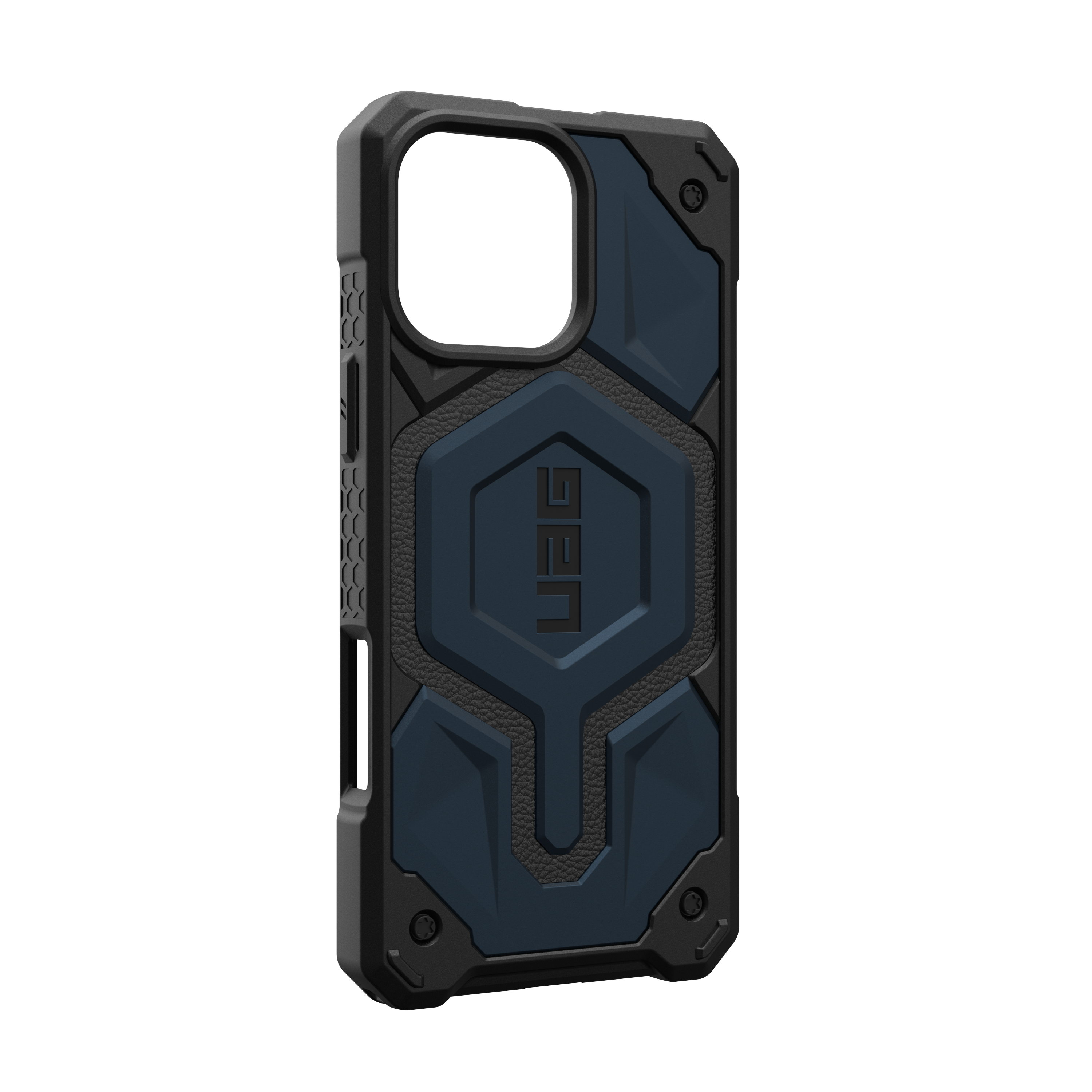Eine blau-schwarze Handyhülle mit robustem Design und UAG-Logo.