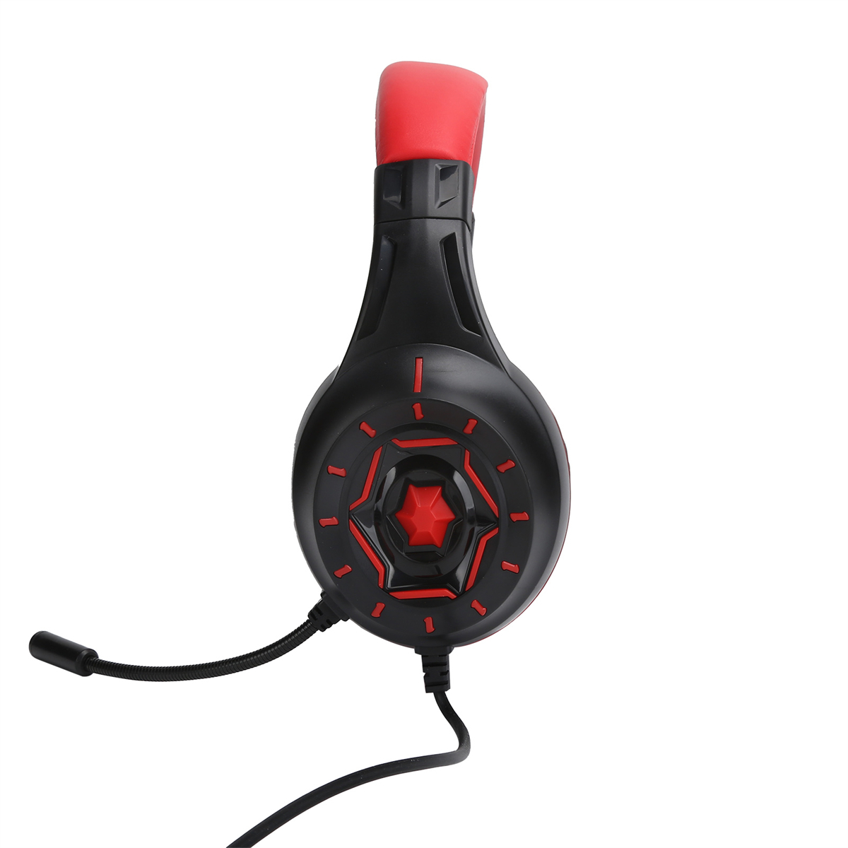 Schwarz-rotes Gaming-Headset. Die Ohrmuscheln haben rote Akzente. Das Mikrofon ist schwarz.