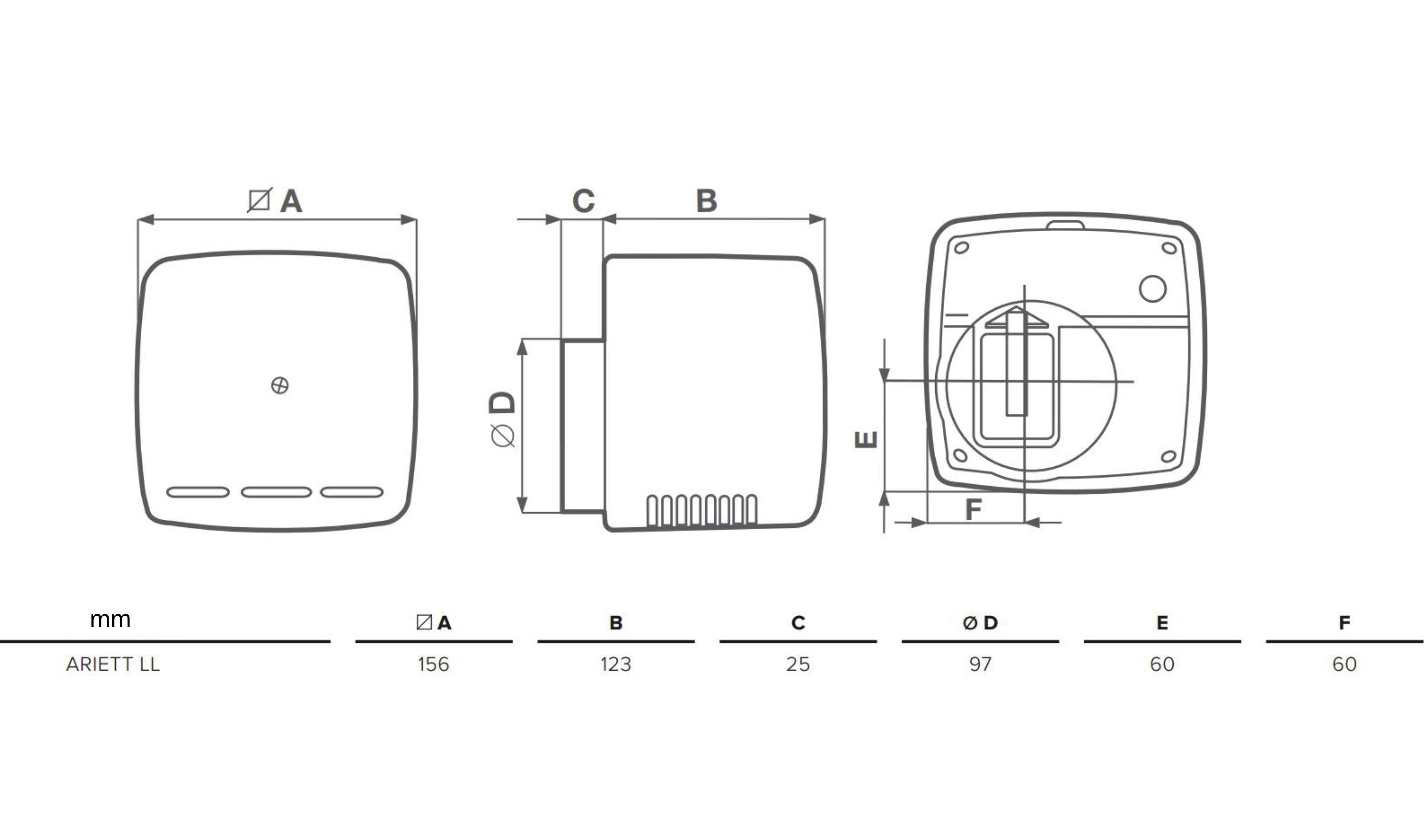 Diagramm eines quadratischen Objekts mit in Millimetern (mm) beschrifteten Abmessungen.