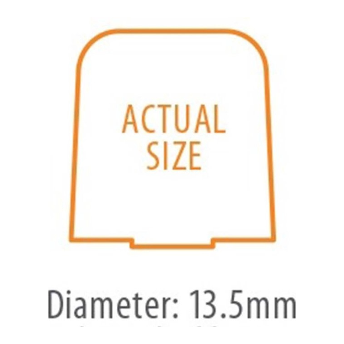 Een oranje omtrek die de werkelijke grootte van een item met tekst toont.