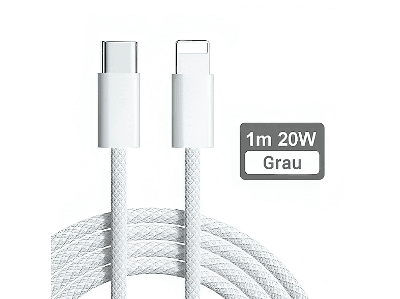 XTREMES iPhone Lightning USB-C iphone Kabel, Apple iphone ladekabel und Datenkabel 1m, USB-C-Kabel, 1 m, Grau