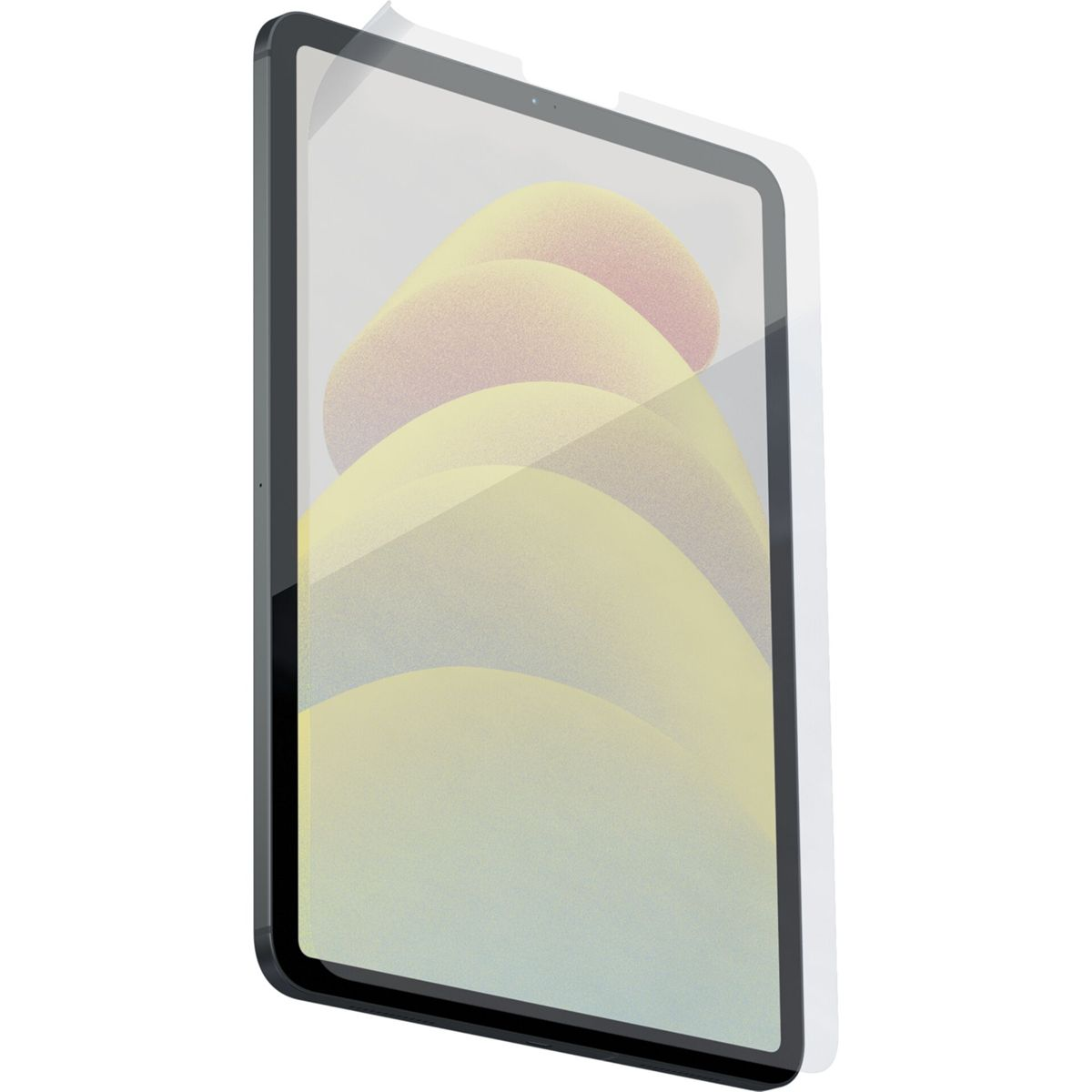Tablet mit angebrachter Displayschutzfolie, leichte Schrägansicht.
